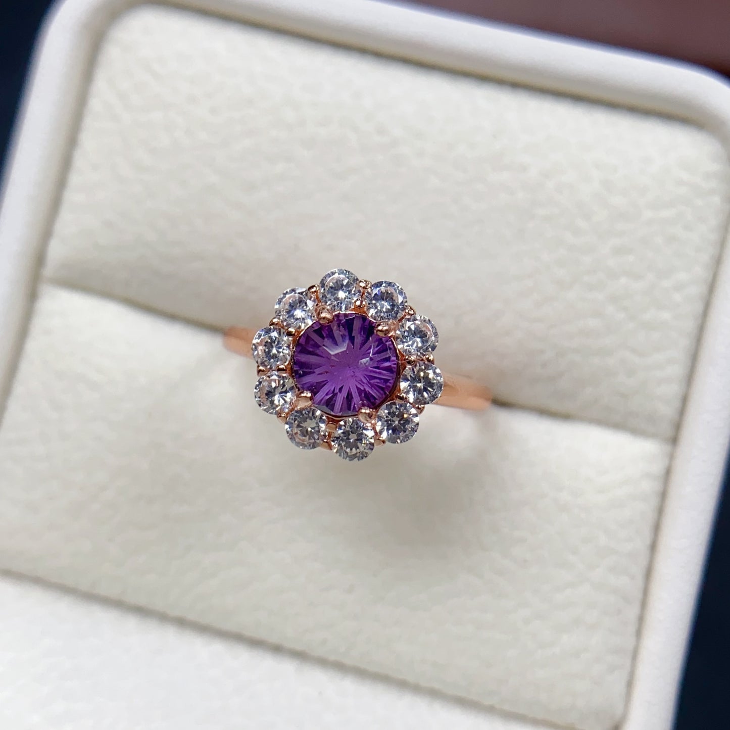 Natural Amethyst Ring Adjustable | Fireworks Faceted Cut 8x8mm Gemstone | 925 Silver Plated Statement Jewelry | Trendy Crystal Gift For Women