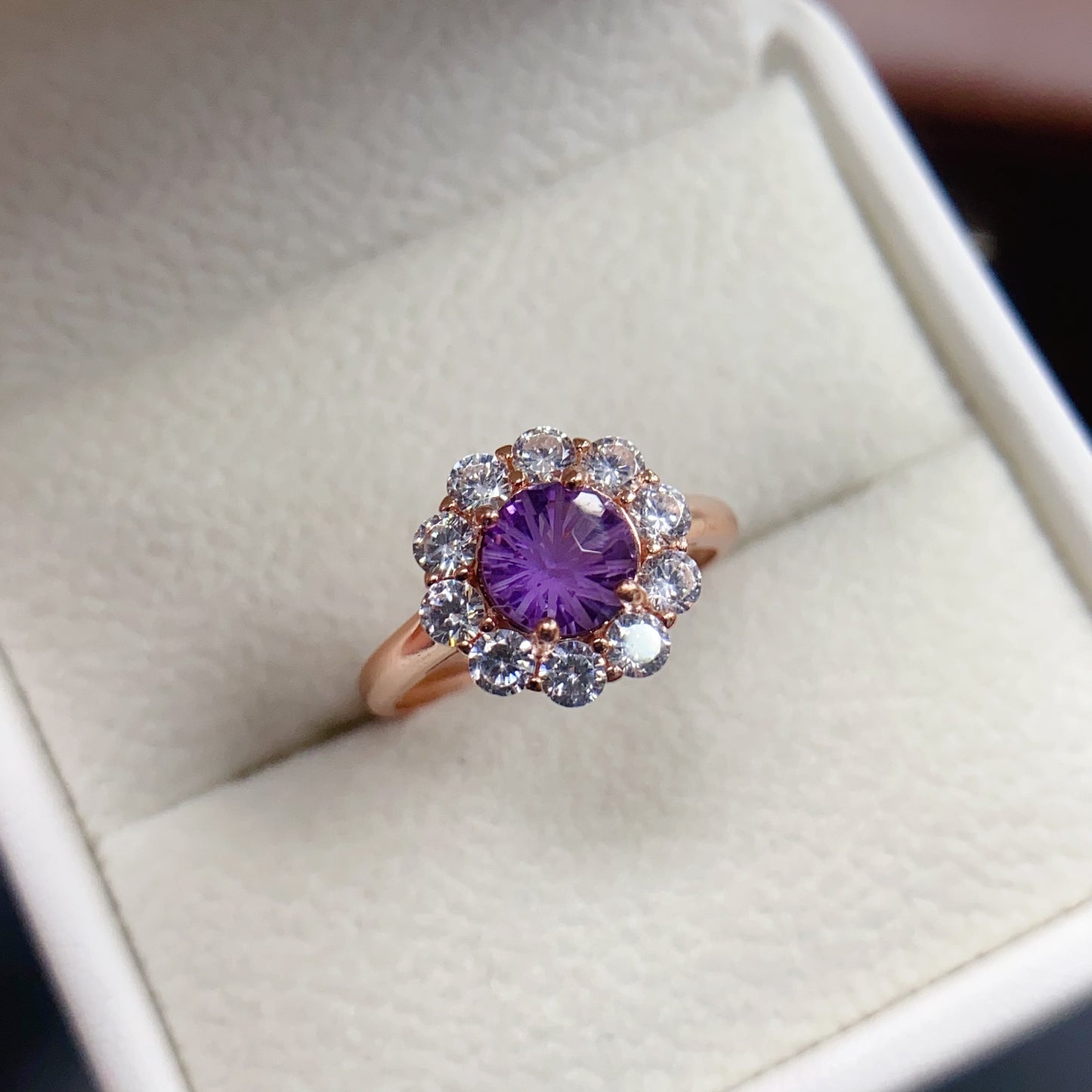 Natural Amethyst Ring Adjustable | Fireworks Faceted Cut 8x8mm Gemstone | 925 Silver Plated Statement Jewelry | Trendy Crystal Gift For Women