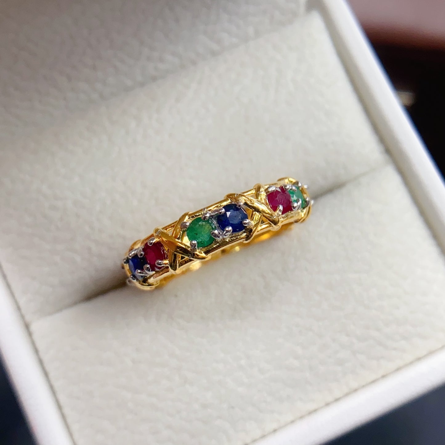 Natural Ruby Sapphire Emerald Ring Adjustable | 3x3mm Tri-color Gemstone Stacking Ring | 925 Silver Micro-Inlay Dainty Jewelry | Minimalist Crystal Gift
