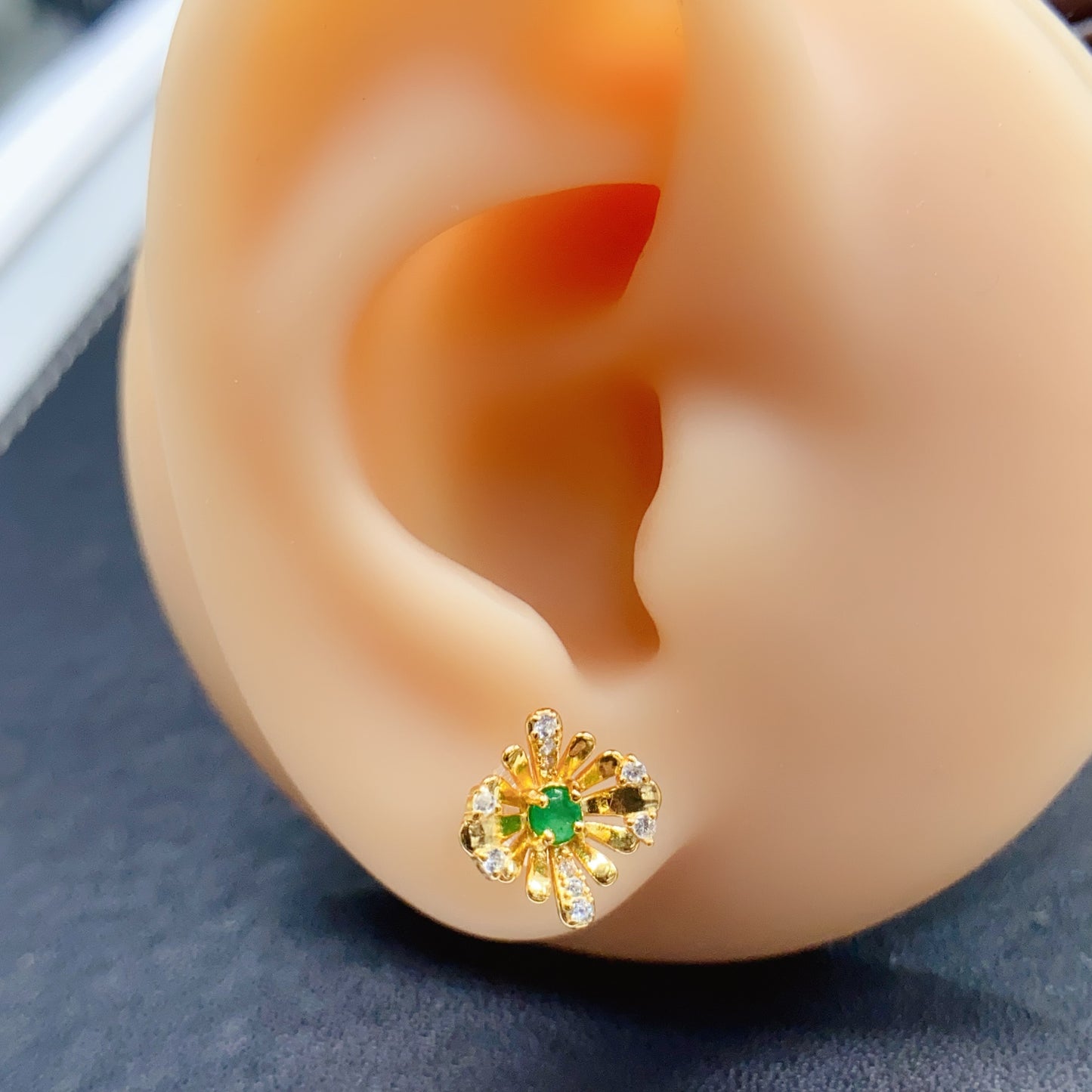 Natural Emerald Earrings Sunflower Design | High Quality Vibrant Color 3x3mm Gemstone | 925 Silver Stud Earrings Dainty Jewelry | Trendy Gift For Women