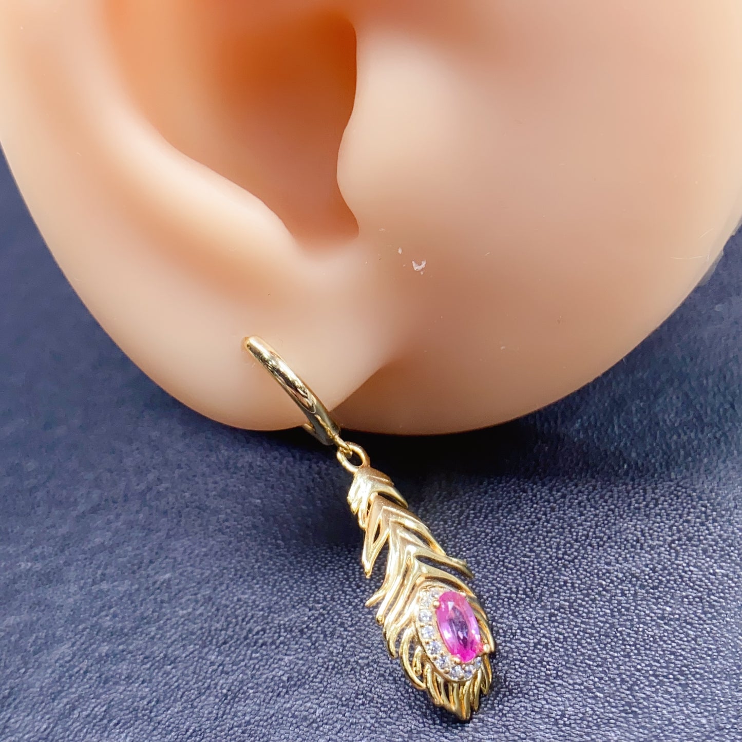 Natural Pink Sapphire Earrings Leaf Design | High Quality Vivid Color 3x5mm Gemstone Dangle Earrings | 925 Silver Dainty Jewelry | Trendy Statement Gift For Her