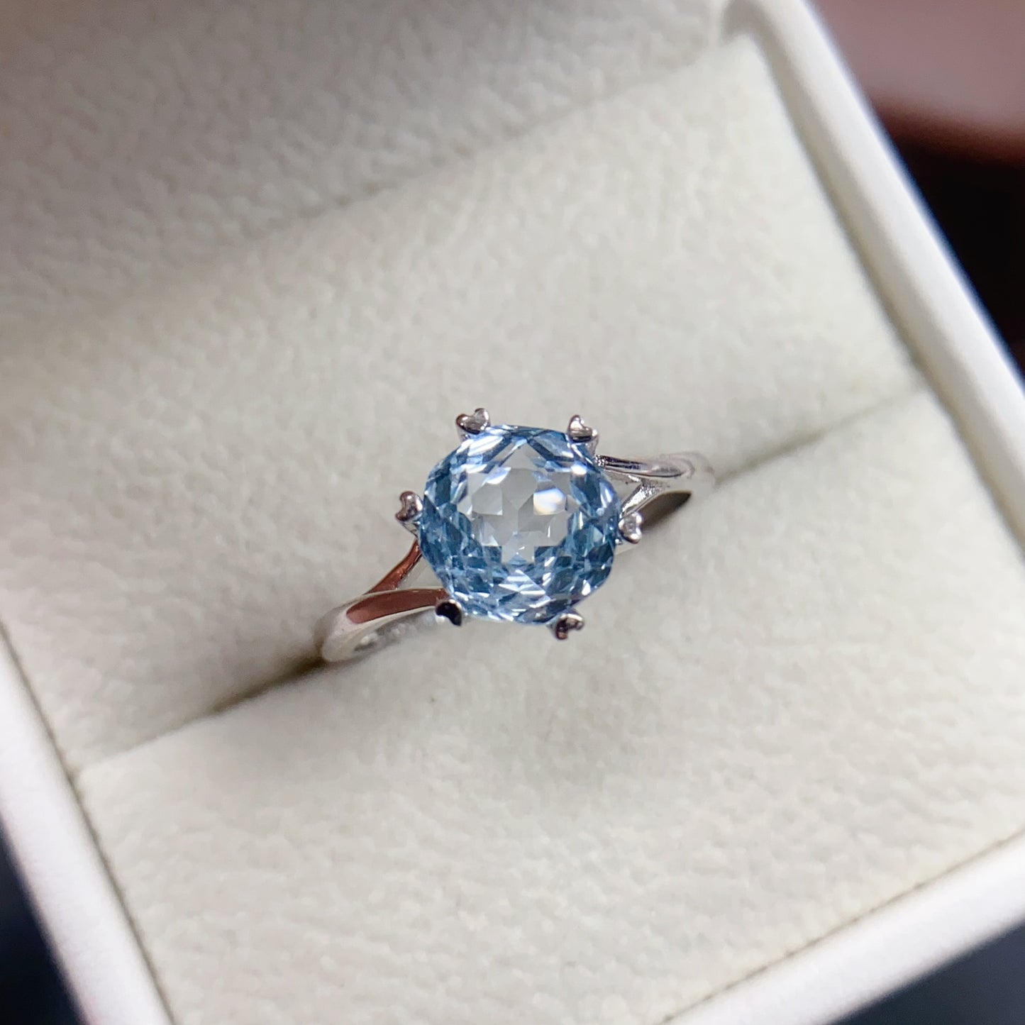Natural Topaz Ring Adjustable | 8x8mm Gemstone Solitaire Six Prong Setting | 925 Silver Minimalist Crystal Jewelry | Trendy Gift For Women
