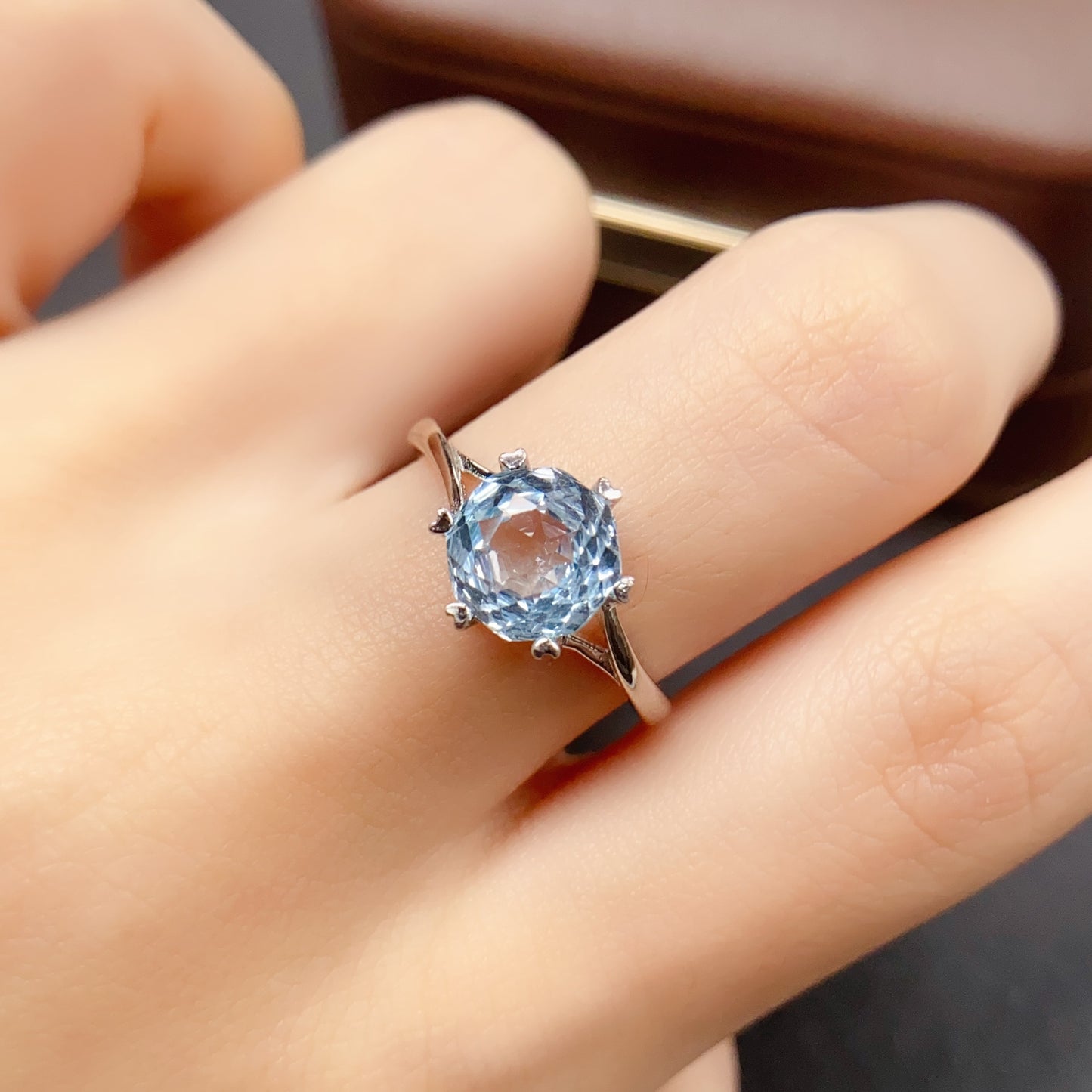 Natural Topaz Ring Adjustable | 8x8mm Gemstone Solitaire Six Prong Setting | 925 Silver Minimalist Crystal Jewelry | Trendy Gift For Women