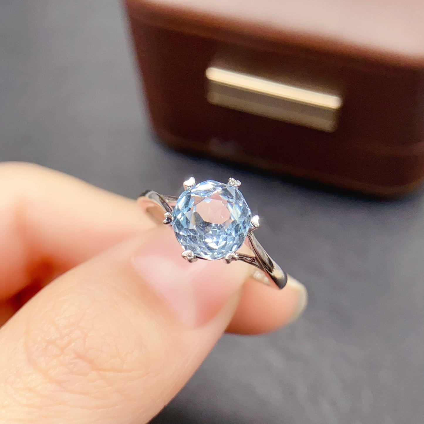 Natural Topaz Ring Adjustable | 8x8mm Gemstone Solitaire Six Prong Setting | 925 Silver Minimalist Crystal Jewelry | Trendy Gift For Women