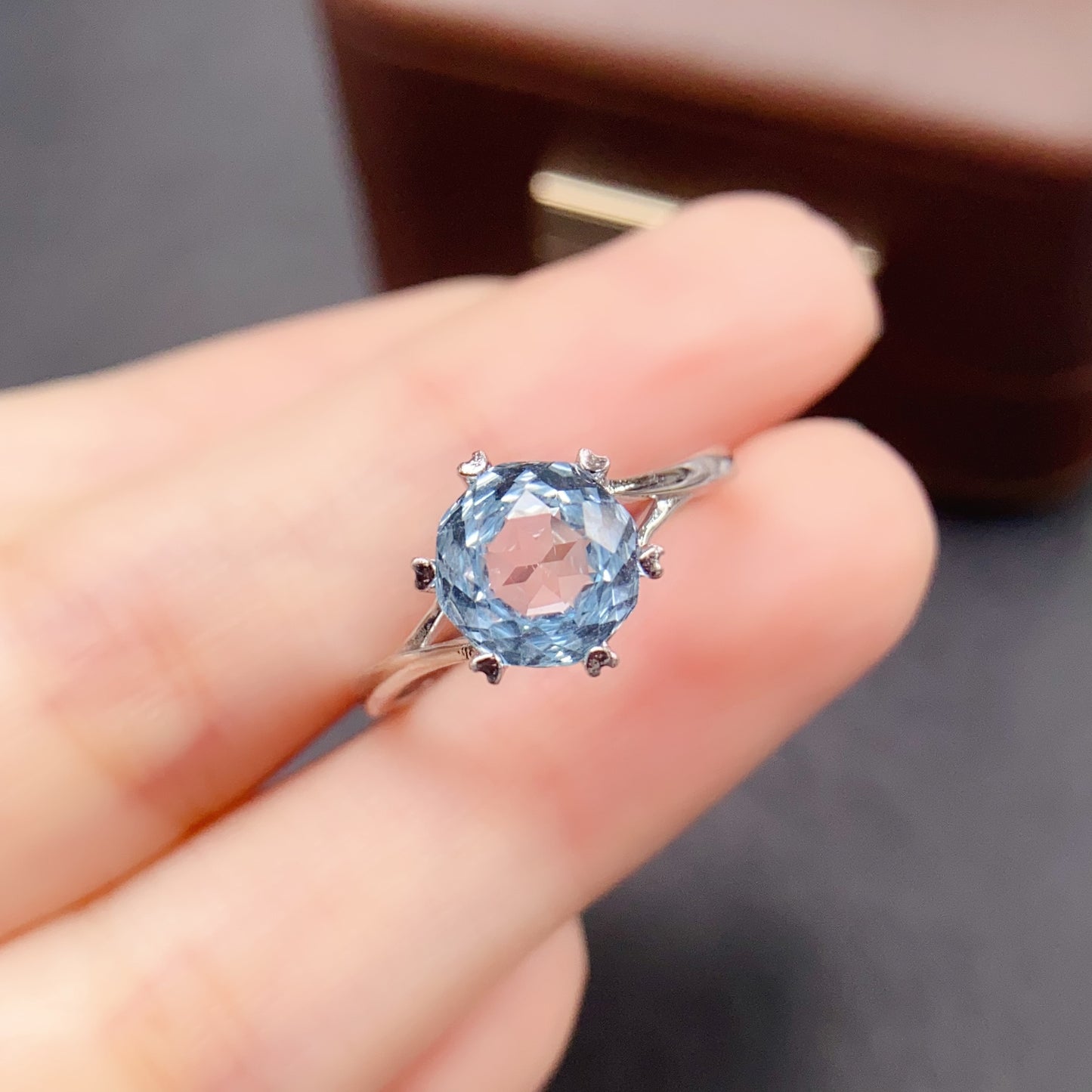 Natural Topaz Ring Adjustable | 8x8mm Gemstone Solitaire Six Prong Setting | 925 Silver Minimalist Crystal Jewelry | Trendy Gift For Women