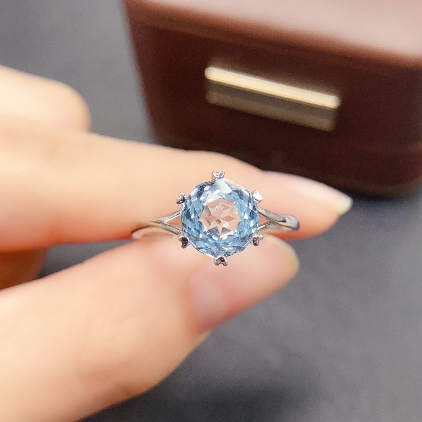 Natural Topaz Ring Adjustable | 8x8mm Gemstone Solitaire Six Prong Setting | 925 Silver Minimalist Crystal Jewelry | Trendy Gift For Women