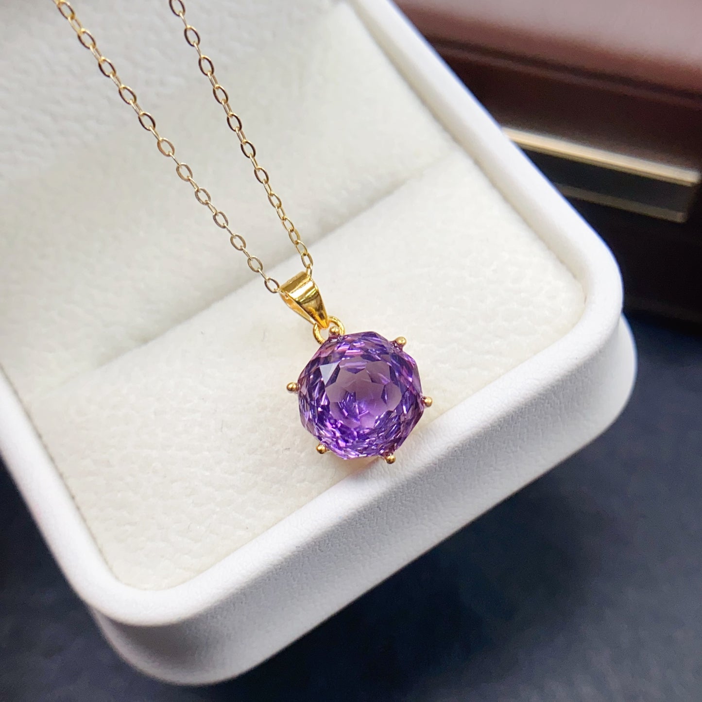 Natural Amethyst Pendant Necklace Rose Cut | 10x10mm Gemstone Six Prong Solitaire | 925 Silver Minimalist Dainty Jewelry | Trendy Crystal Gift For Women