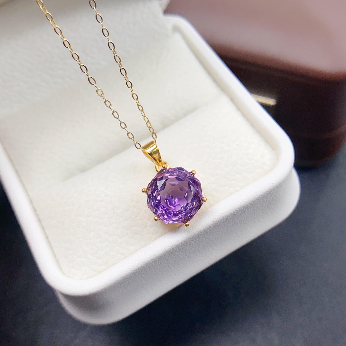 Natural Amethyst Pendant Necklace Rose Cut | 10x10mm Gemstone Six Prong Solitaire | 925 Silver Minimalist Dainty Jewelry | Trendy Crystal Gift For Women