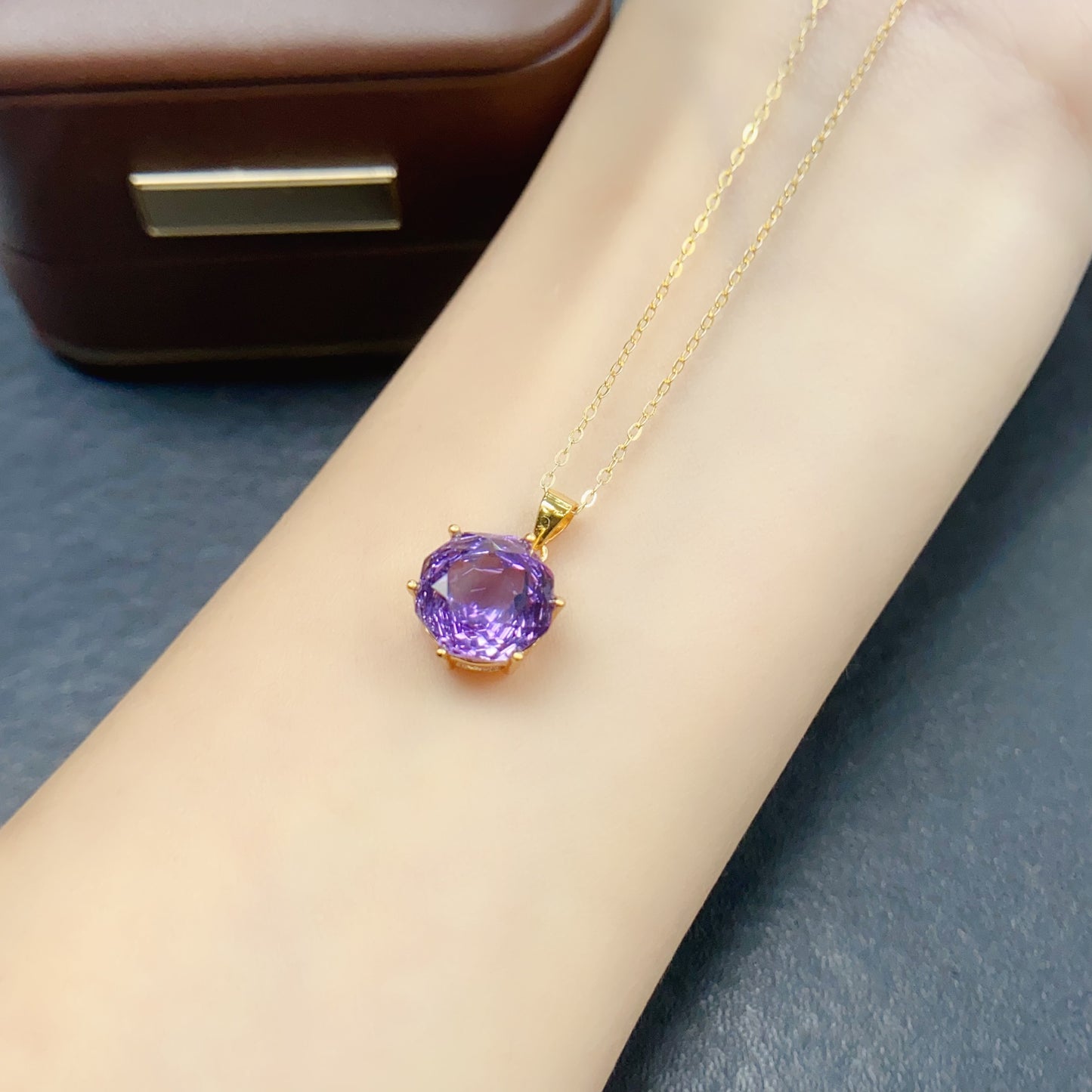 Natural Amethyst Pendant Necklace Rose Cut | 10x10mm Gemstone Six Prong Solitaire | 925 Silver Minimalist Dainty Jewelry | Trendy Crystal Gift For Women