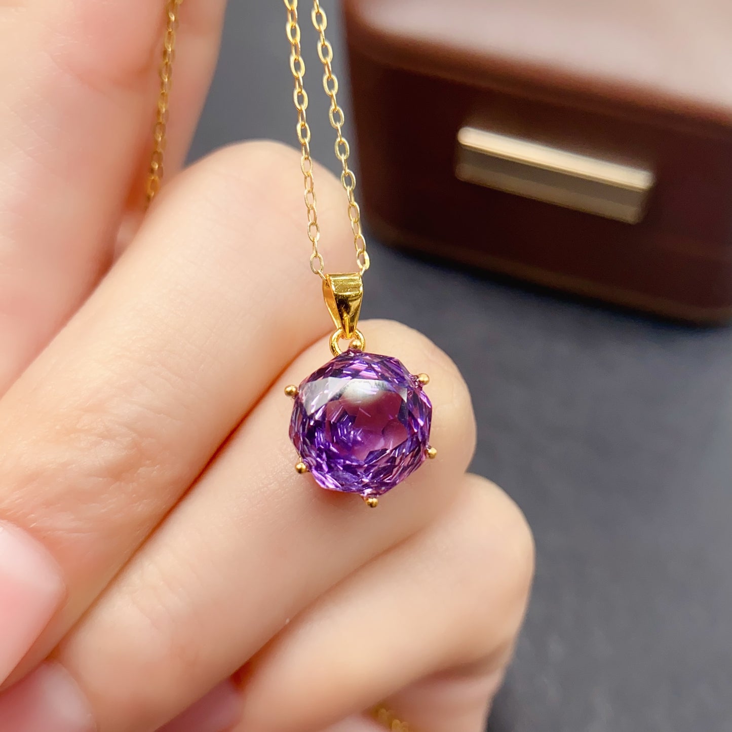 Natural Amethyst Pendant Necklace Rose Cut | 10x10mm Gemstone Six Prong Solitaire | 925 Silver Minimalist Dainty Jewelry | Trendy Crystal Gift For Women