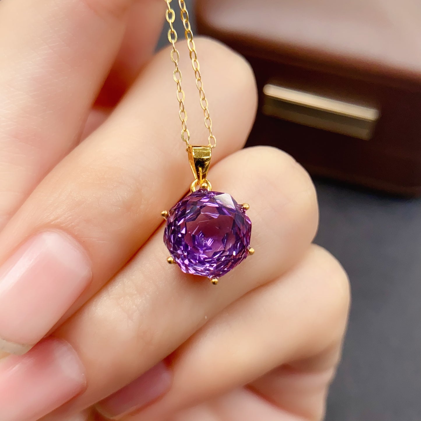 Natural Amethyst Pendant Necklace Rose Cut | 10x10mm Gemstone Six Prong Solitaire | 925 Silver Minimalist Dainty Jewelry | Trendy Crystal Gift For Women