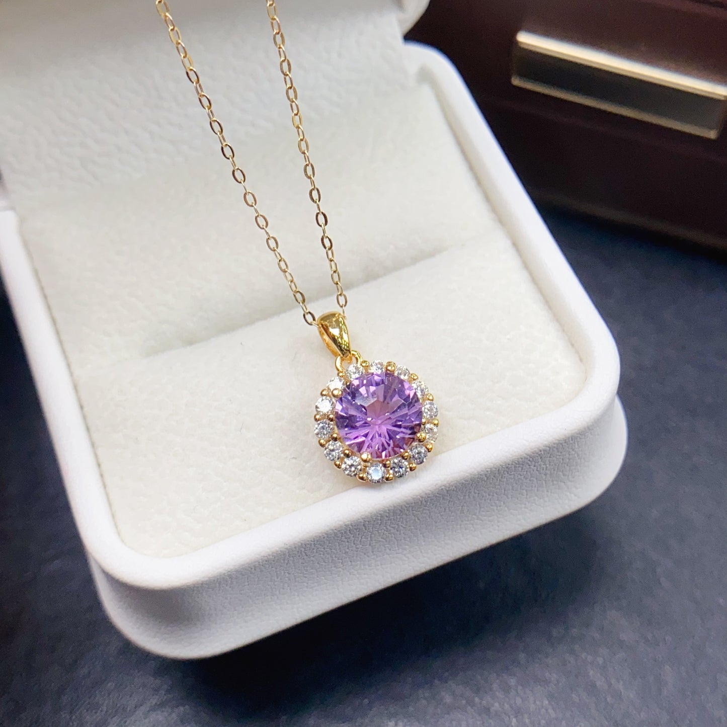 Natural Amethyst Pendant Necklace Fireworks Cut | 8x8mm Gemstone with Cubic Zirconia | 925 Silver Dainty Sparkling Jewelry | Trendy Crystal Gift For Women