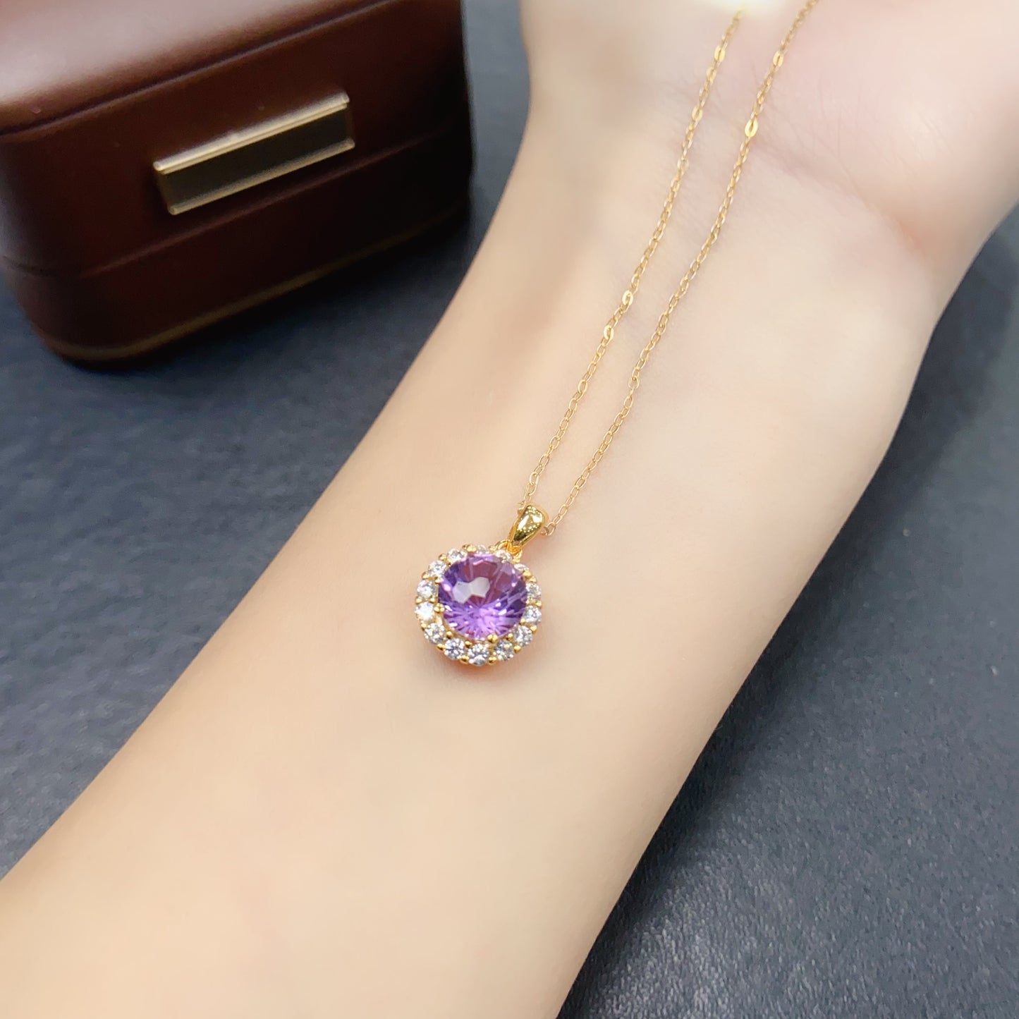 Natural Amethyst Pendant Necklace Fireworks Cut | 8x8mm Gemstone with Cubic Zirconia | 925 Silver Dainty Sparkling Jewelry | Trendy Crystal Gift For Women
