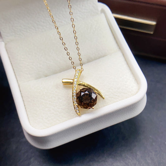 Natural Smoky Quartz Pendant Necklace Irregular Design | 8x8mm Gemstone Minimalist Jewelry | 925 Silver Dainty Statement Necklace | Trendy Crystal Gift