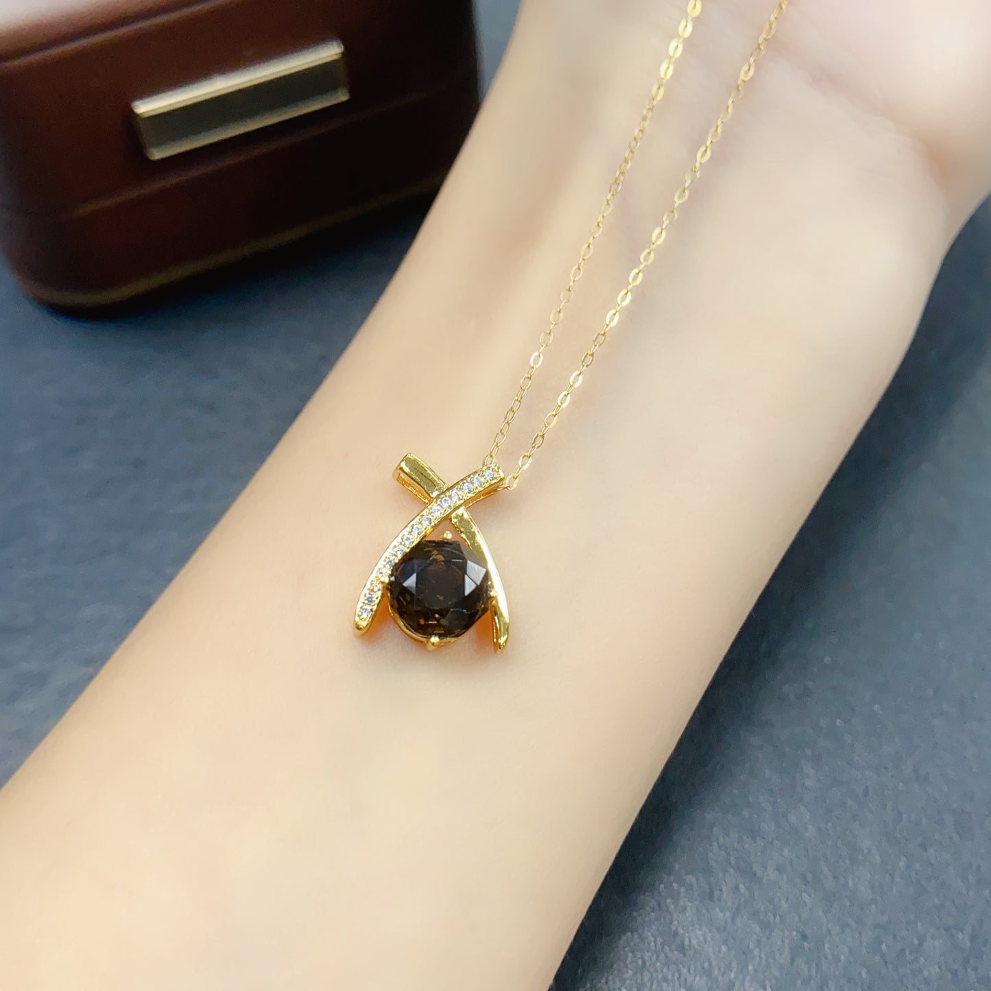 Natural Smoky Quartz Pendant Necklace Irregular Design | 8x8mm Gemstone Minimalist Jewelry | 925 Silver Dainty Statement Necklace | Trendy Crystal Gift
