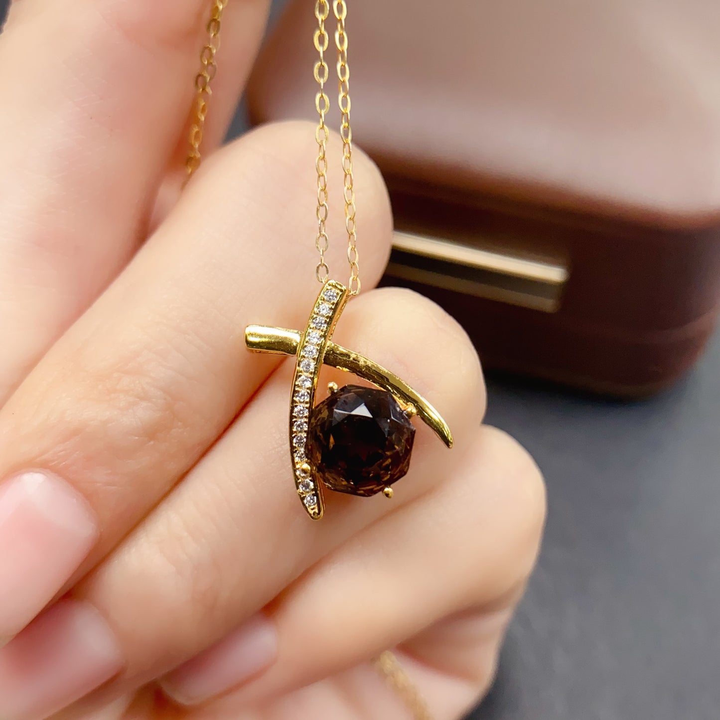 Natural Smoky Quartz Pendant Necklace Irregular Design | 8x8mm Gemstone Minimalist Jewelry | 925 Silver Dainty Statement Necklace | Trendy Crystal Gift