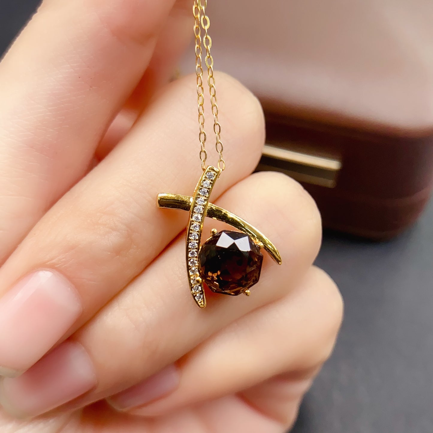 Natural Smoky Quartz Pendant Necklace Irregular Design | 8x8mm Gemstone Minimalist Jewelry | 925 Silver Dainty Statement Necklace | Trendy Crystal Gift