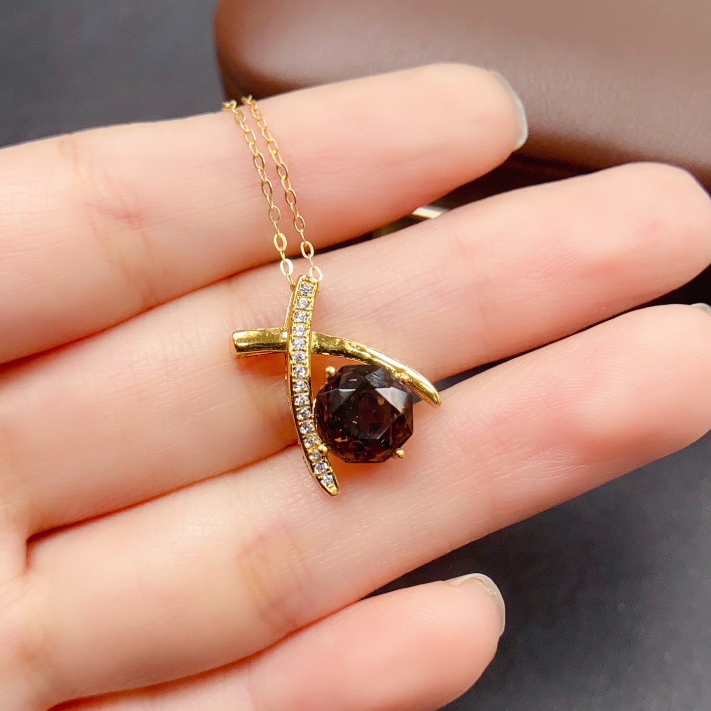Natural Smoky Quartz Pendant Necklace Irregular Design | 8x8mm Gemstone Minimalist Jewelry | 925 Silver Dainty Statement Necklace | Trendy Crystal Gift
