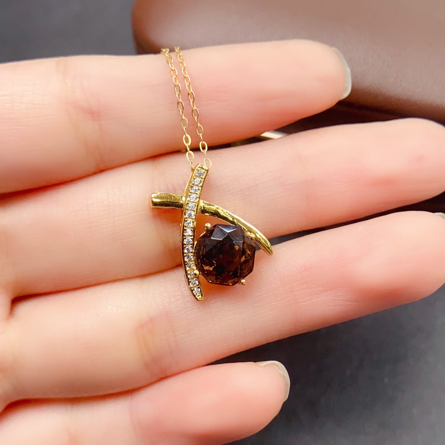 Natural Smoky Quartz Pendant Necklace Irregular Design | 8x8mm Gemstone Minimalist Jewelry | 925 Silver Dainty Statement Necklace | Trendy Crystal Gift