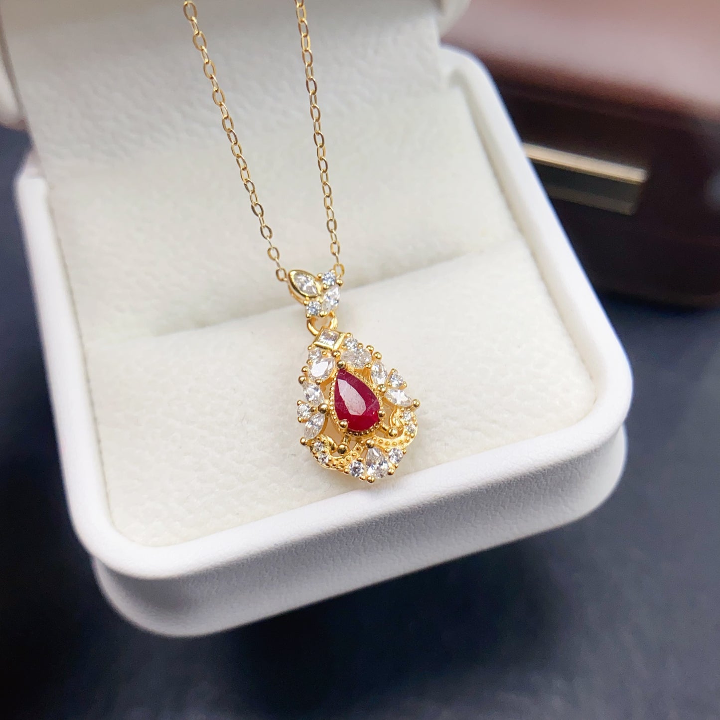 Natural Ruby Pendant Necklace Drop Shape Design | High Quality Vivid Red 4x6mm Gemstone | 925 Silver Dainty锁骨链 | Trendy Statement Jewelry Gift For Women