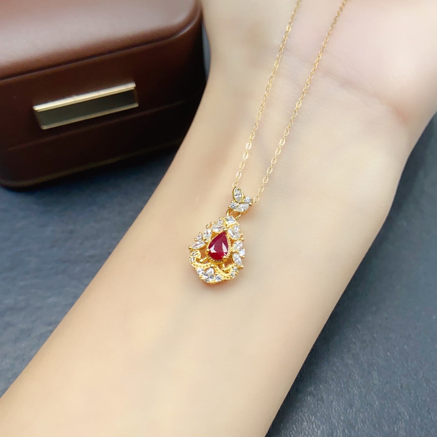 Natural Ruby Pendant Necklace Drop Shape Design | High Quality Vivid Red 4x6mm Gemstone | 925 Silver Dainty锁骨链 | Trendy Statement Jewelry Gift For Women