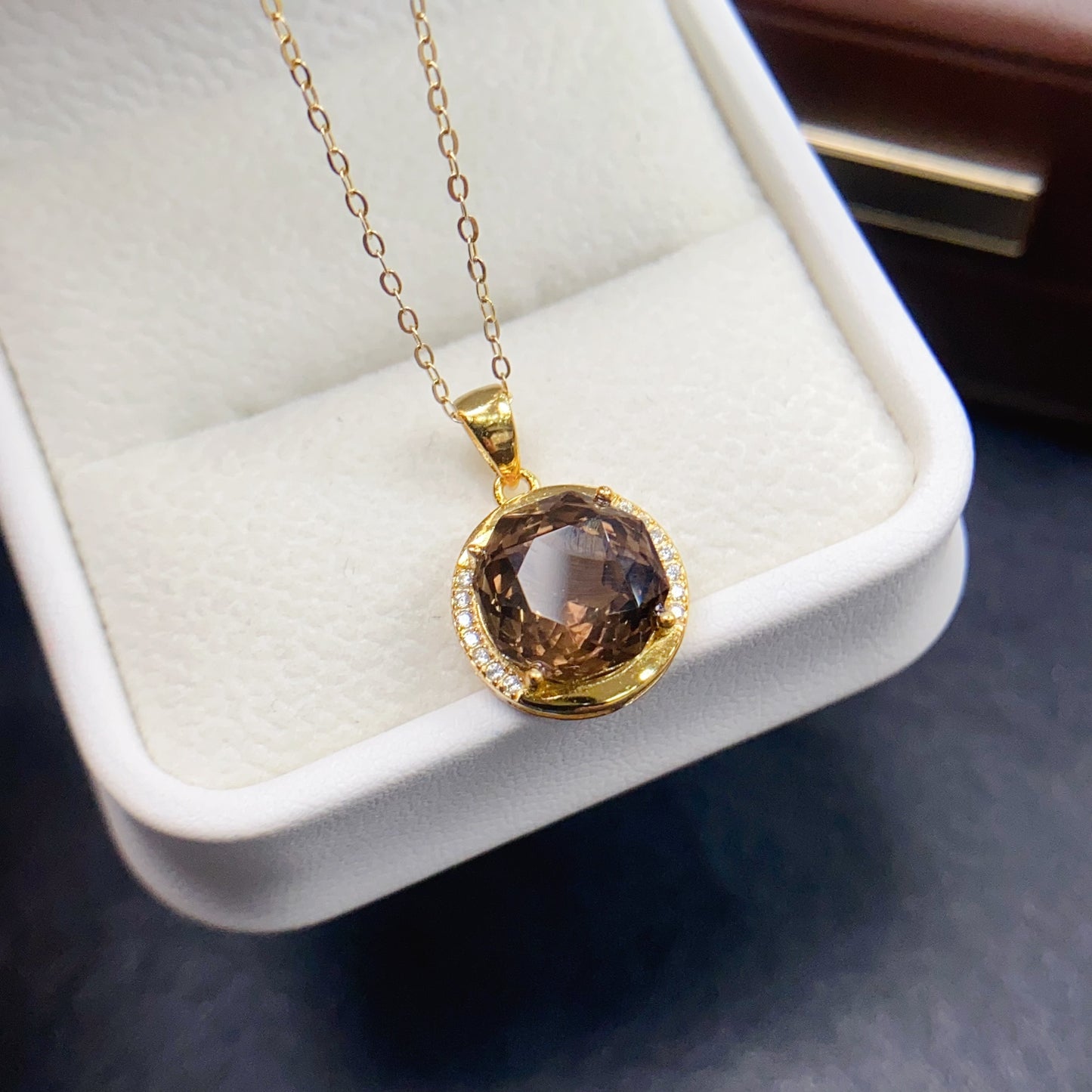 Natural Smoky Quartz Pendant Necklace | High Quality Vibrant Brown 10x10mm Gemstone | 925 Silver Dainty Jewelry | Trendy Crystal锁骨链 Gift For Women