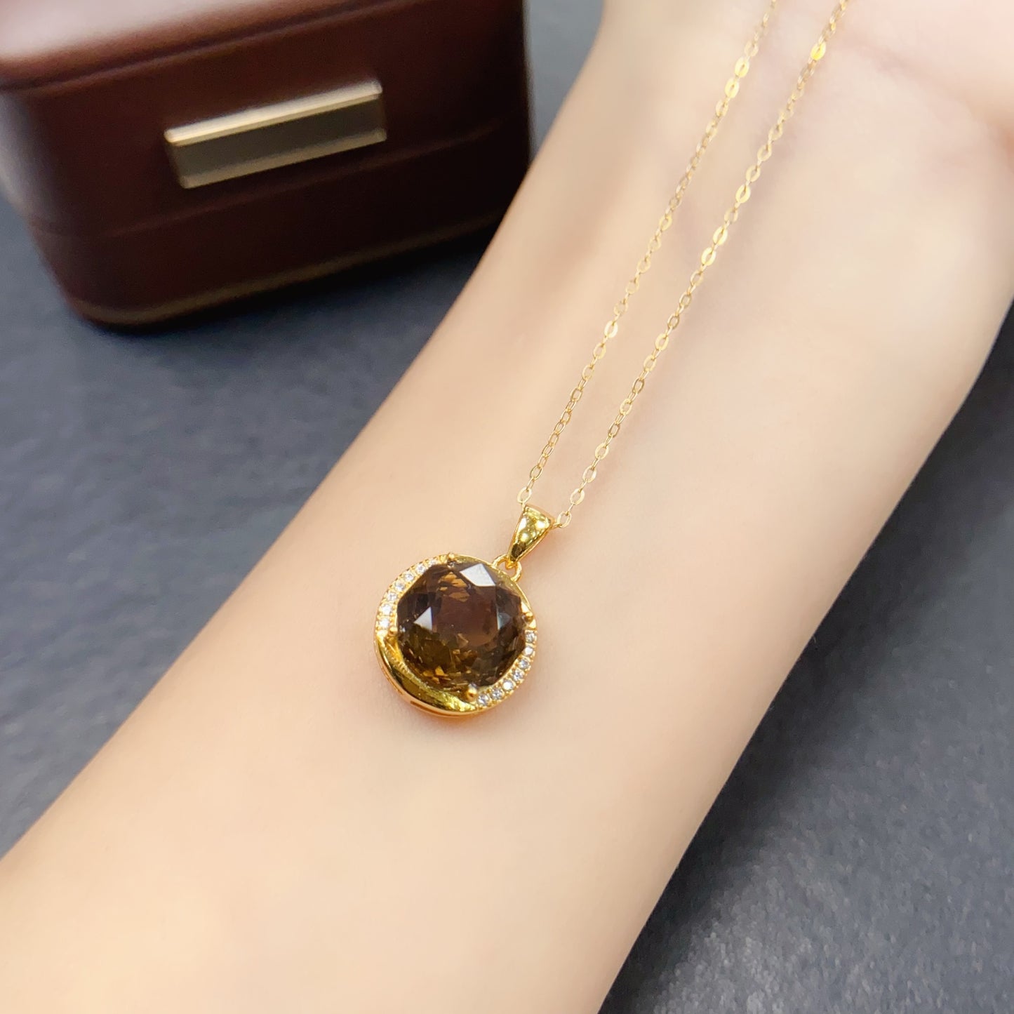 Natural Smoky Quartz Pendant Necklace | High Quality Vibrant Brown 10x10mm Gemstone | 925 Silver Dainty Jewelry | Trendy Crystal锁骨链 Gift For Women