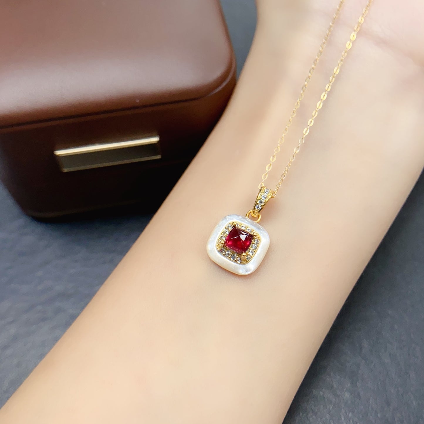 Natural Magnesium Aluminum Garnet Pendant | Sugar Loaf Cut 5x5mm Gemstone | High Quality Vivid Color | 925 Silver Dainty Fashion Necklace | Trendy Crystal Jewelry Gift