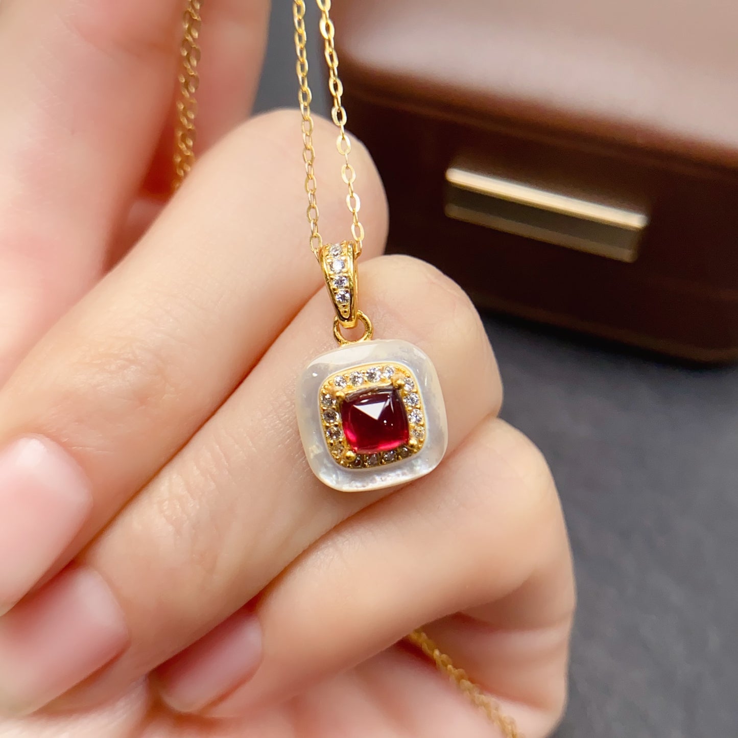Natural Magnesium Aluminum Garnet Pendant | Sugar Loaf Cut 5x5mm Gemstone | High Quality Vivid Color | 925 Silver Dainty Fashion Necklace | Trendy Crystal Jewelry Gift