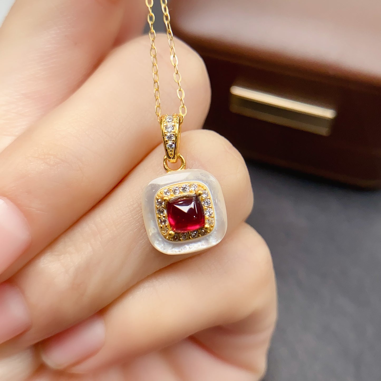 Natural Magnesium Aluminum Garnet Pendant | Sugar Loaf Cut 5x5mm Gemstone | High Quality Vivid Color | 925 Silver Dainty Fashion Necklace | Trendy Crystal Jewelry Gift