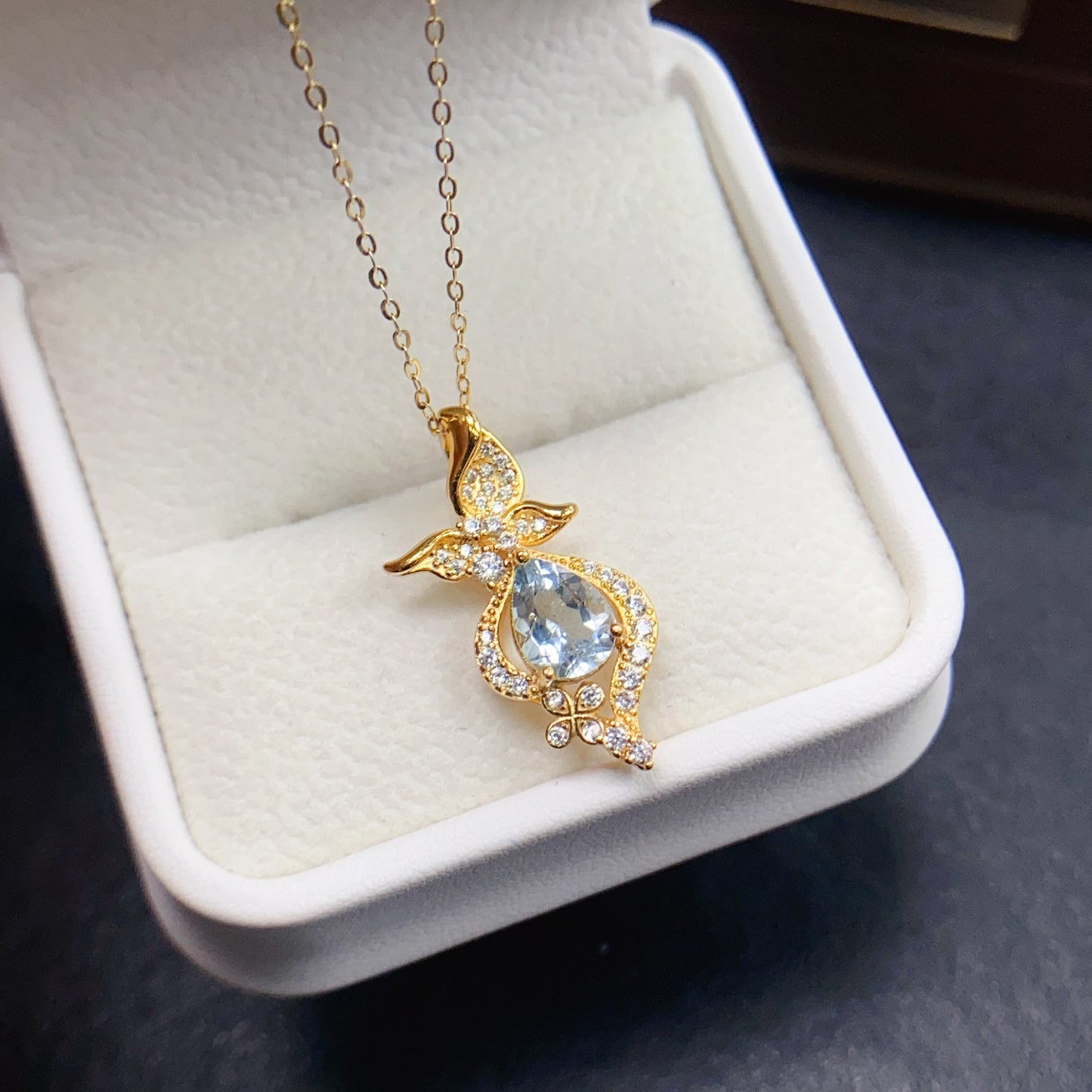 Natural Aquamarine Pendant Necklace | 6x8mm Gemstone Gold Plated Over Silver | High Quality Vivid Blue | Dainty Fairycore | Trendy Crystal Jewelry Gift