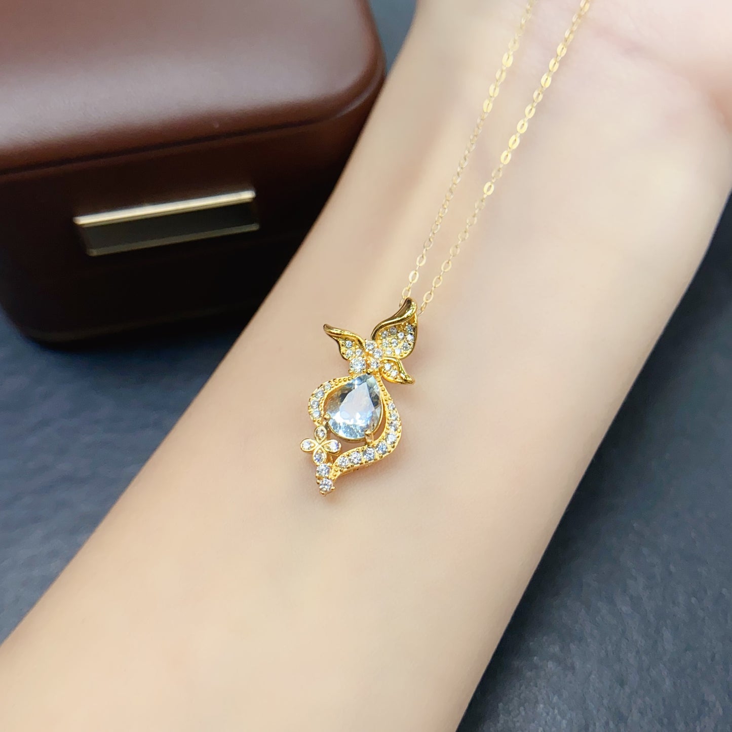 Natural Aquamarine Pendant Necklace | 6x8mm Gemstone Gold Plated Over Silver | High Quality Vivid Blue | Dainty Fairycore | Trendy Crystal Jewelry Gift