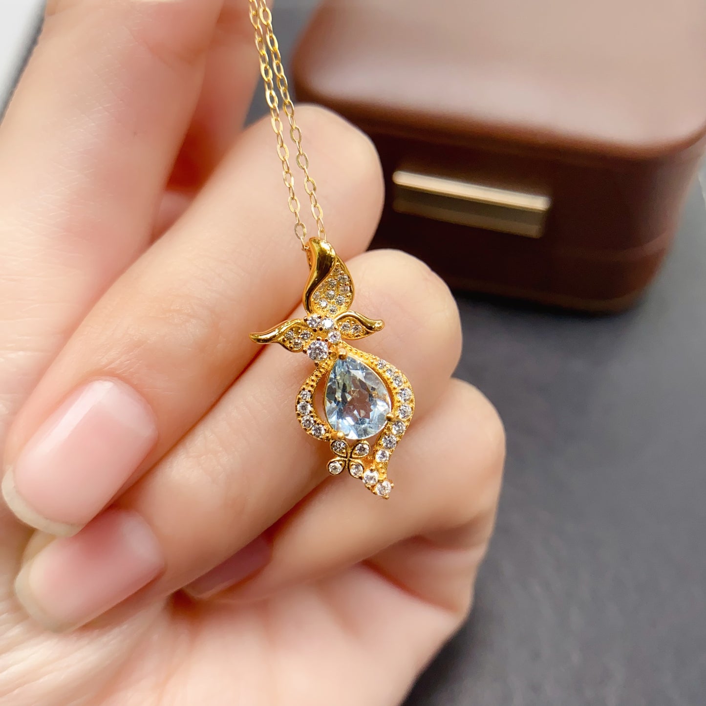 Natural Aquamarine Pendant Necklace | 6x8mm Gemstone Gold Plated Over Silver | High Quality Vivid Blue | Dainty Fairycore | Trendy Crystal Jewelry Gift