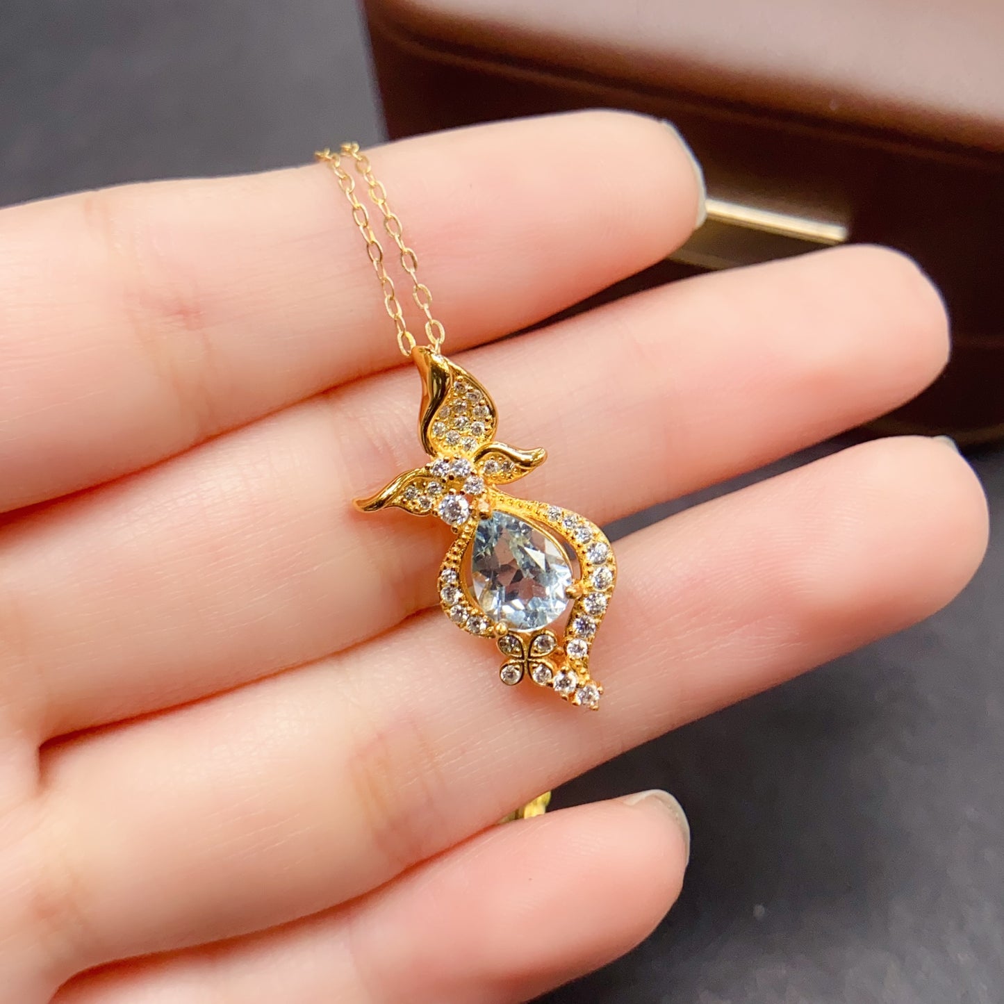 Natural Aquamarine Pendant Necklace | 6x8mm Gemstone Gold Plated Over Silver | High Quality Vivid Blue | Dainty Fairycore | Trendy Crystal Jewelry Gift
