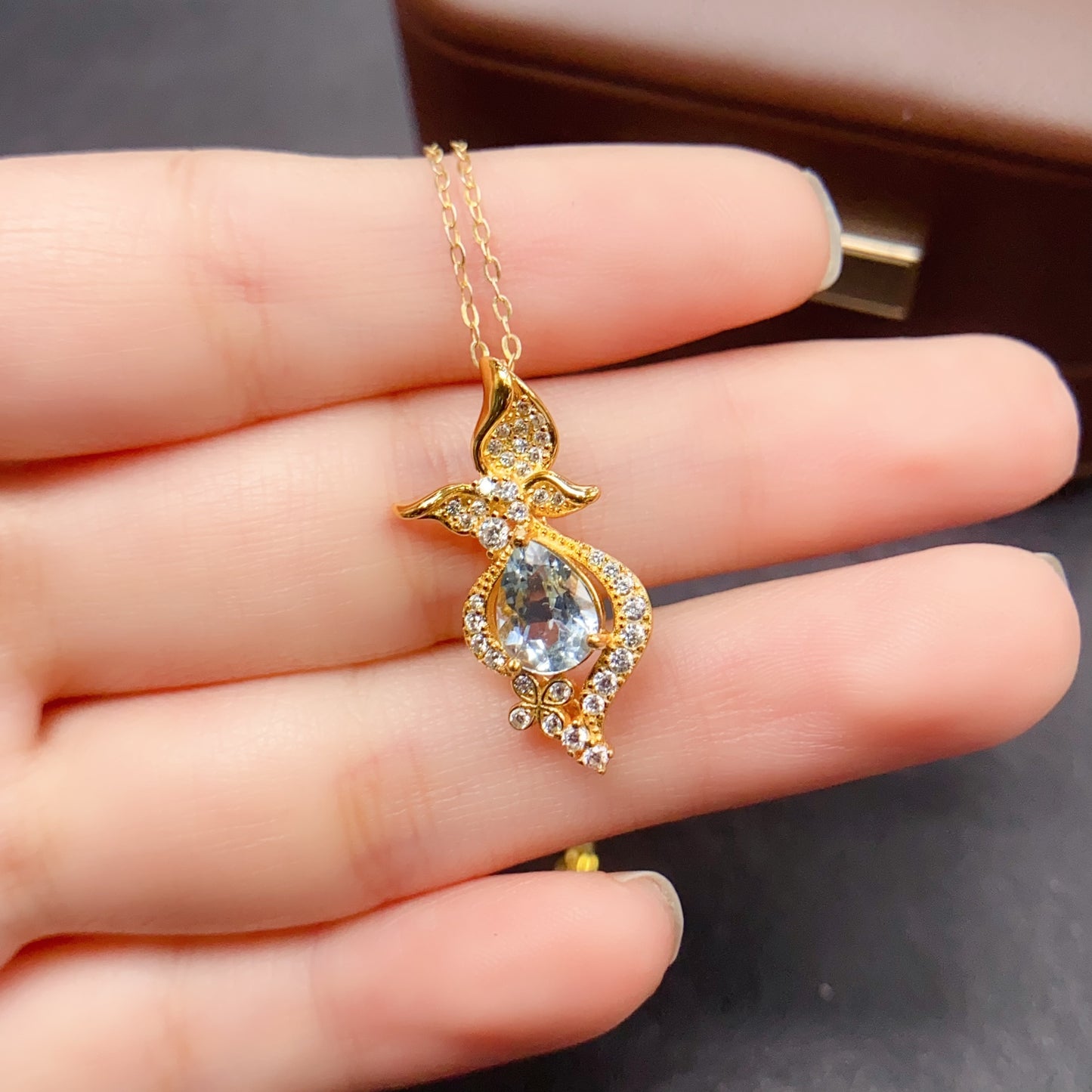 Natural Aquamarine Pendant Necklace | 6x8mm Gemstone Gold Plated Over Silver | High Quality Vivid Blue | Dainty Fairycore | Trendy Crystal Jewelry Gift