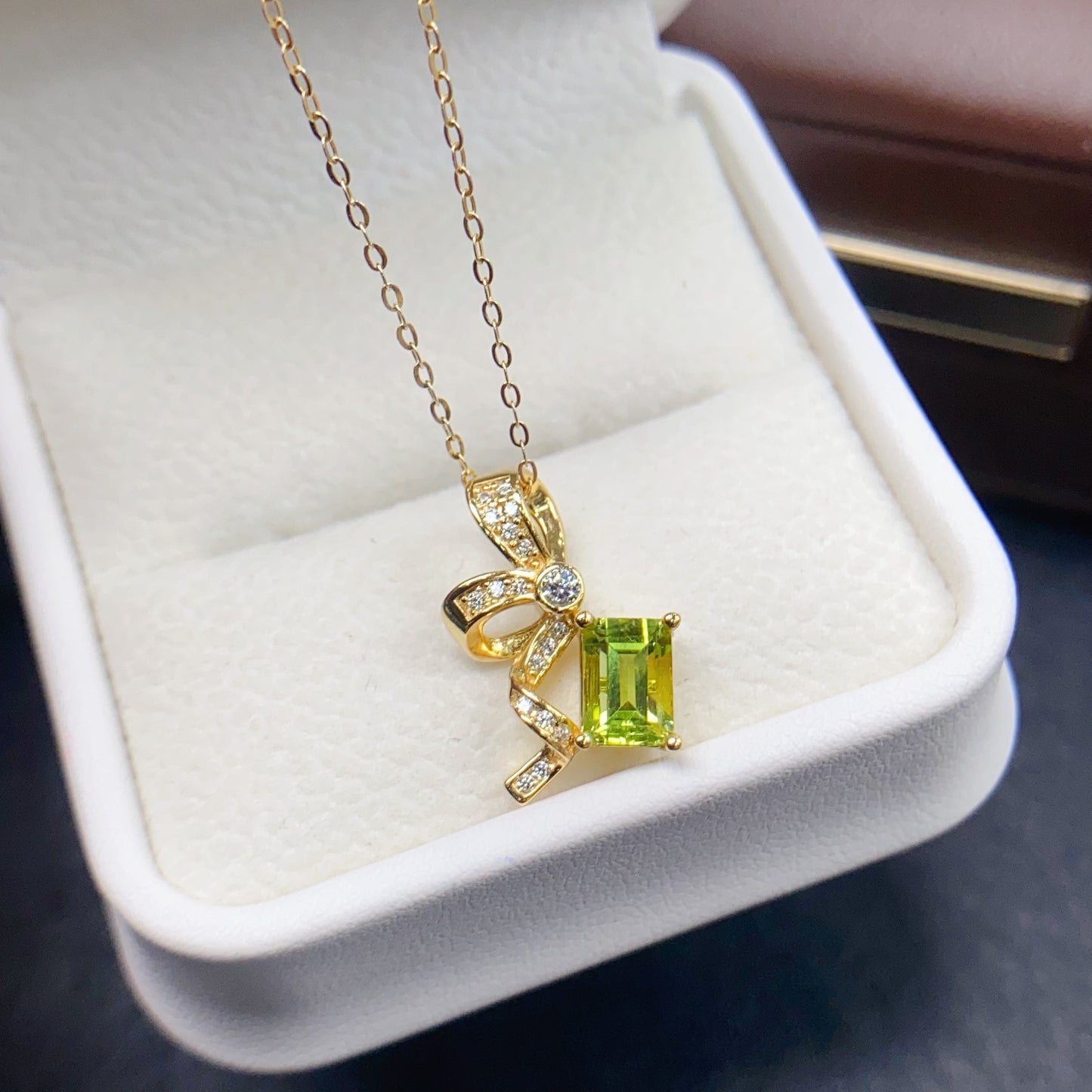 Natural Peridot Pendant Emerald Cut | 5x7mm Gemstone Vivid Green | 925 Silver Dainty Statement Necklace | Trendy Crystal Jewelry Gift For Women