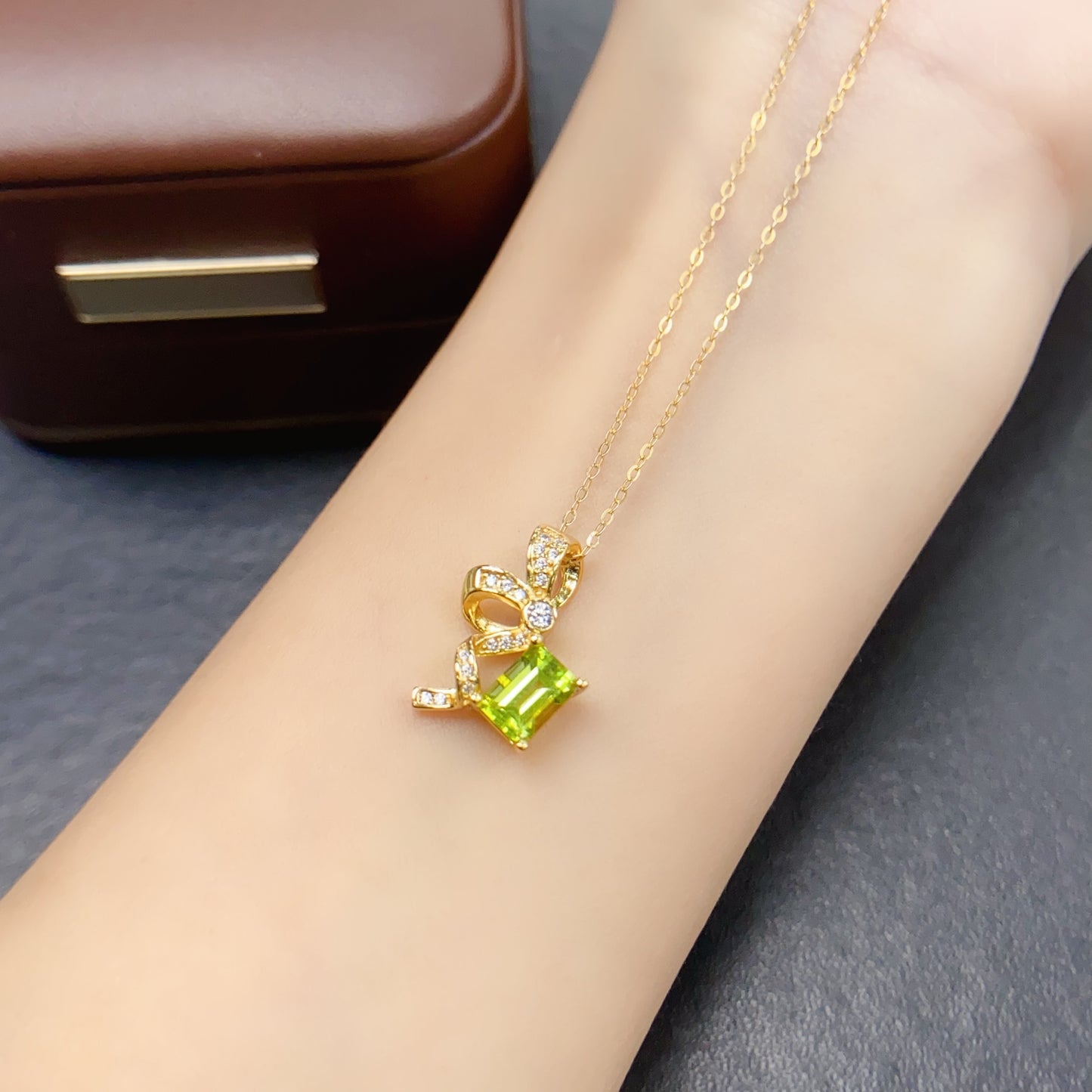 Natural Peridot Pendant Emerald Cut | 5x7mm Gemstone Vivid Green | 925 Silver Dainty Statement Necklace | Trendy Crystal Jewelry Gift For Women