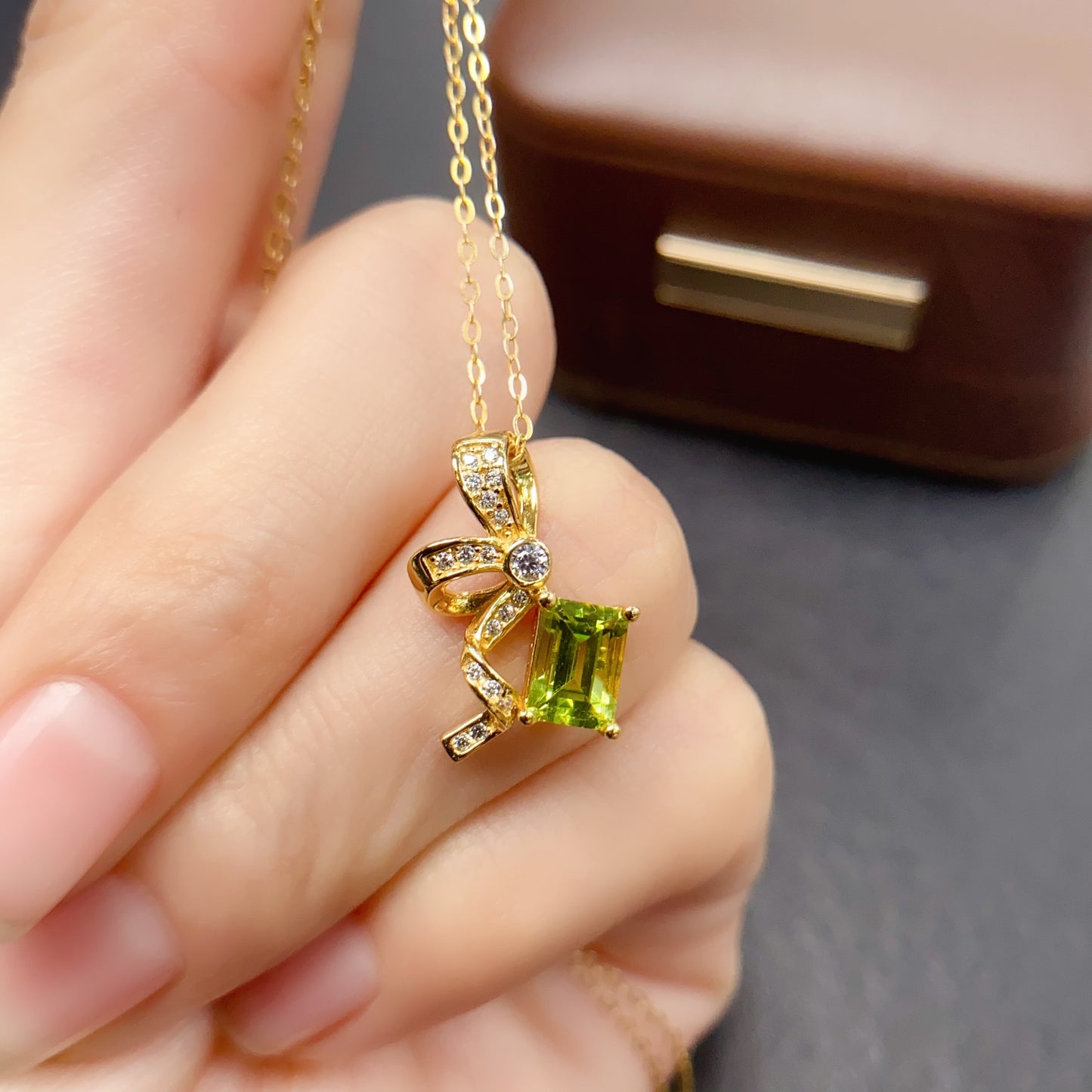 Natural Peridot Pendant Emerald Cut | 5x7mm Gemstone Vivid Green | 925 Silver Dainty Statement Necklace | Trendy Crystal Jewelry Gift For Women