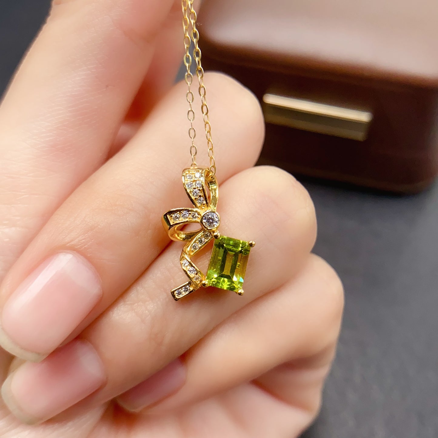 Natural Peridot Pendant Emerald Cut | 5x7mm Gemstone Vivid Green | 925 Silver Dainty Statement Necklace | Trendy Crystal Jewelry Gift For Women