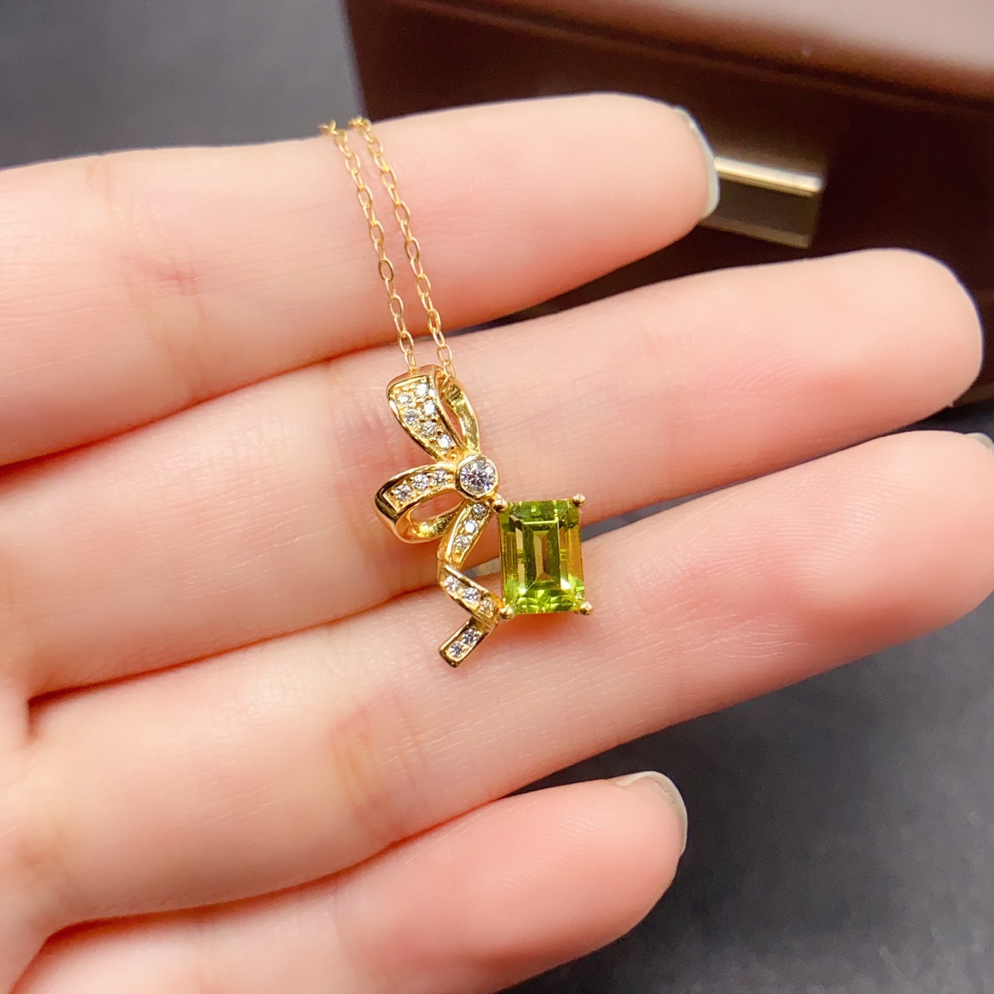 Natural Peridot Pendant Emerald Cut | 5x7mm Gemstone Vivid Green | 925 Silver Dainty Statement Necklace | Trendy Crystal Jewelry Gift For Women
