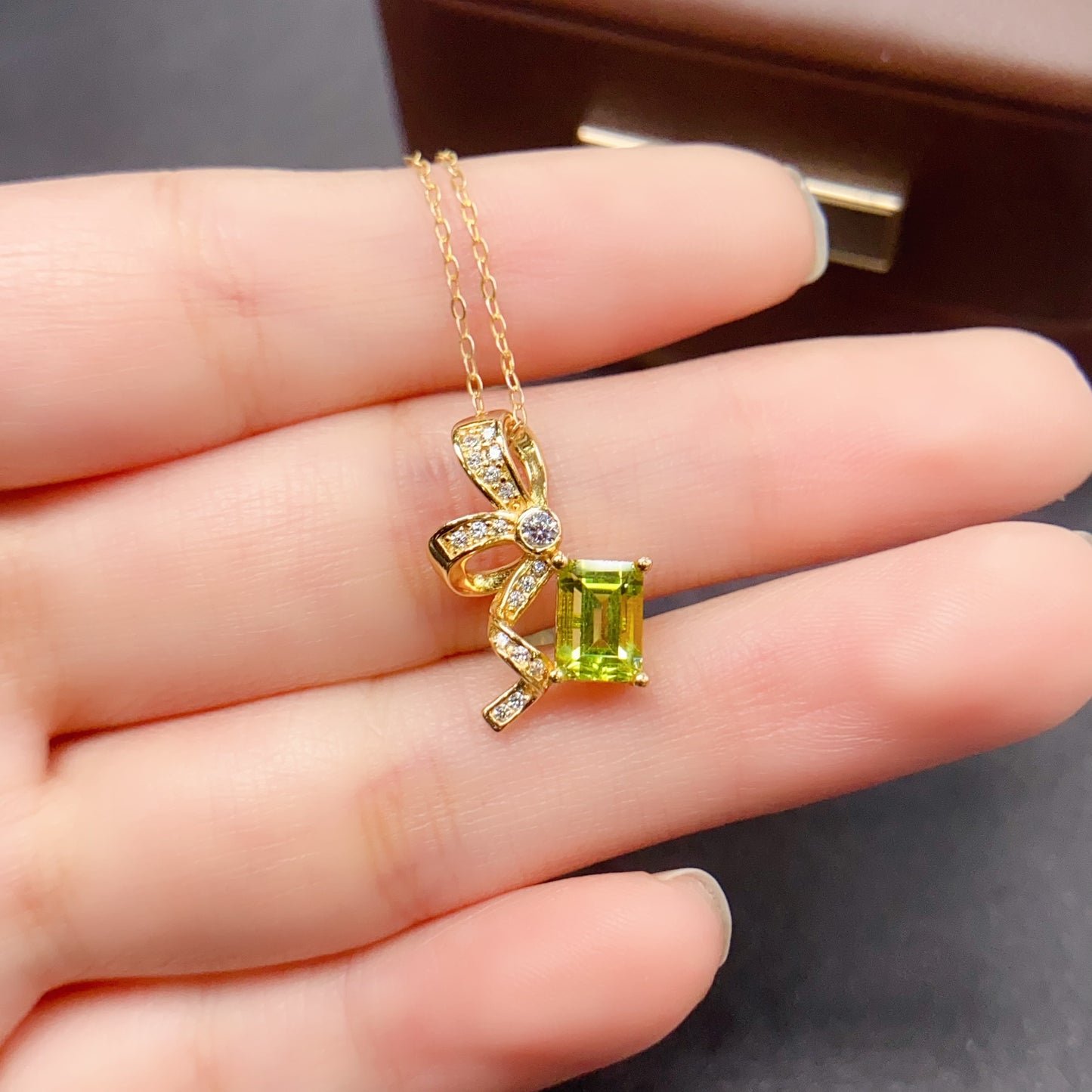 Natural Peridot Pendant Emerald Cut | 5x7mm Gemstone Vivid Green | 925 Silver Dainty Statement Necklace | Trendy Crystal Jewelry Gift For Women