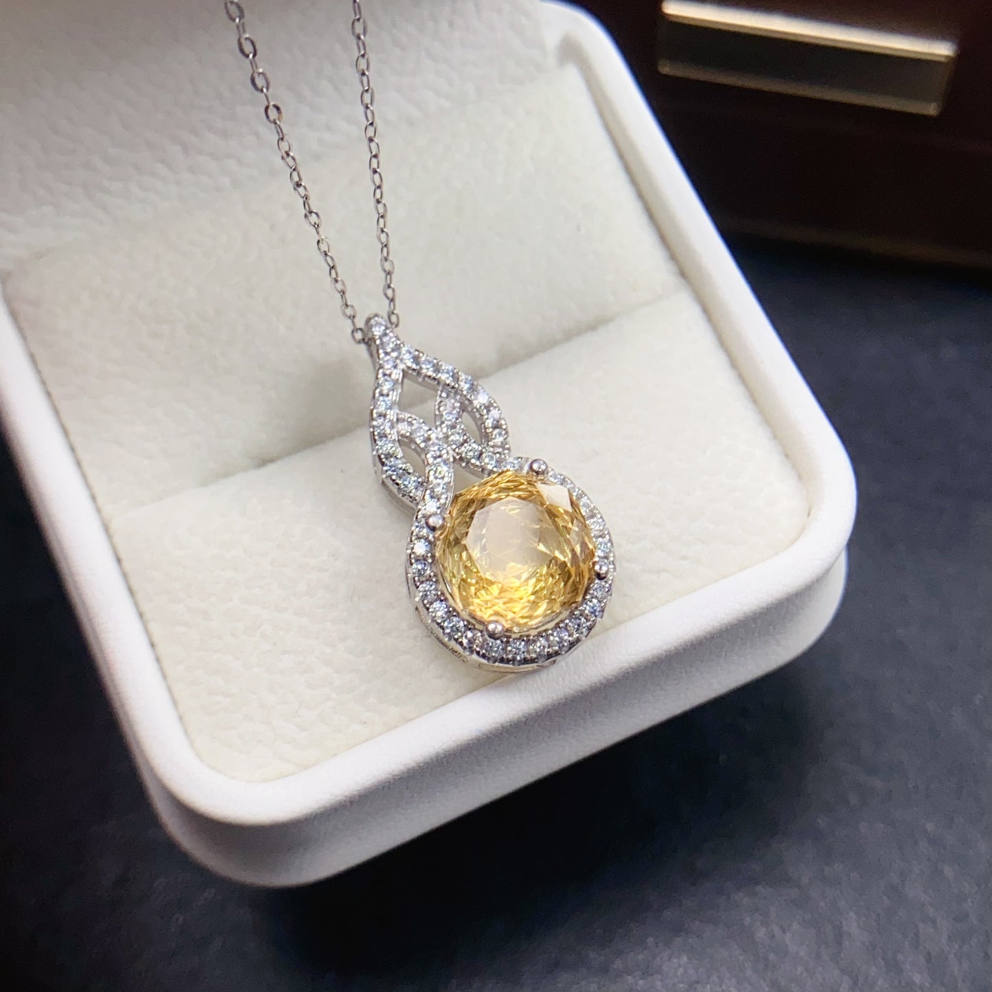 Natural Citrine Pendant Necklace |  Design 10x10mm Gemstone | High Quality Vivid Yellow | 925 Silver Dainty Statement Necklace | Lucky Feng Shui Jewelry Gift