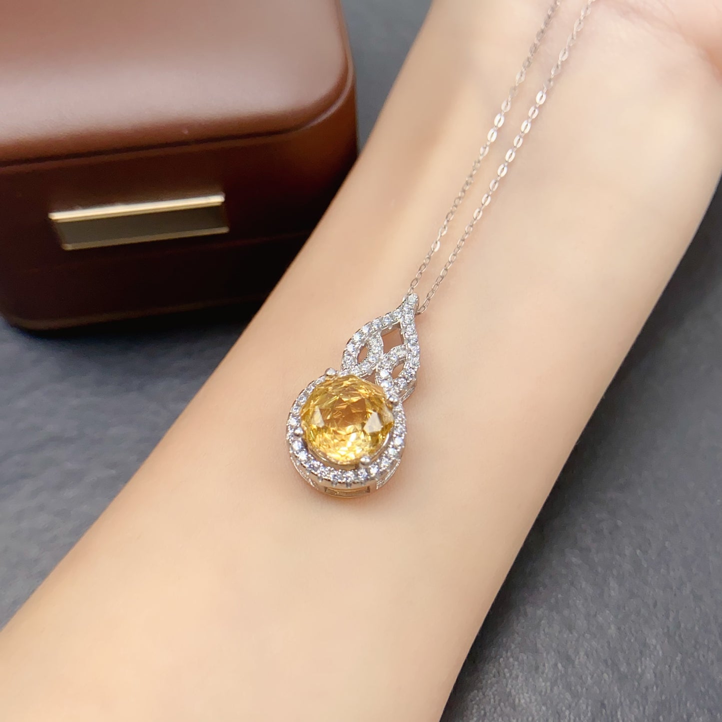 Natural Citrine Pendant Necklace |  Design 10x10mm Gemstone | High Quality Vivid Yellow | 925 Silver Dainty Statement Necklace | Lucky Feng Shui Jewelry Gift