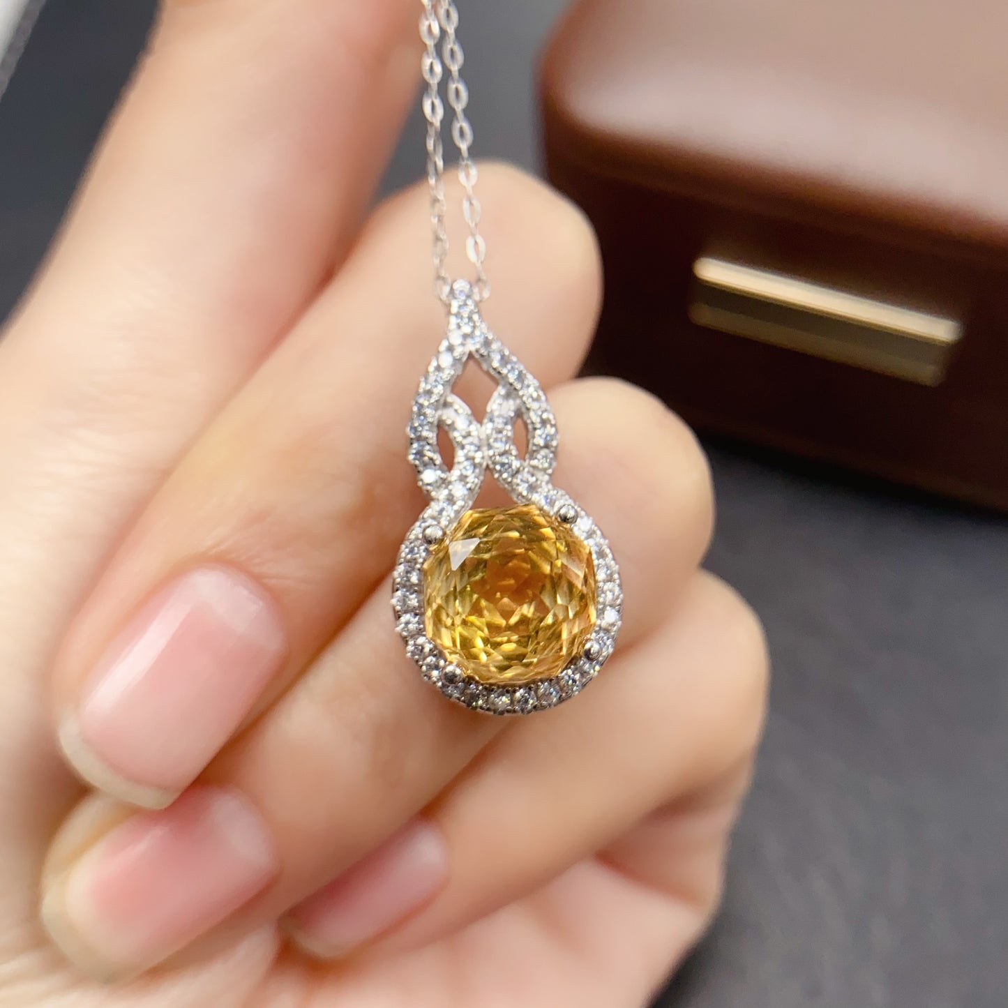 Natural Citrine Pendant Necklace |  Design 10x10mm Gemstone | High Quality Vivid Yellow | 925 Silver Dainty Statement Necklace | Lucky Feng Shui Jewelry Gift