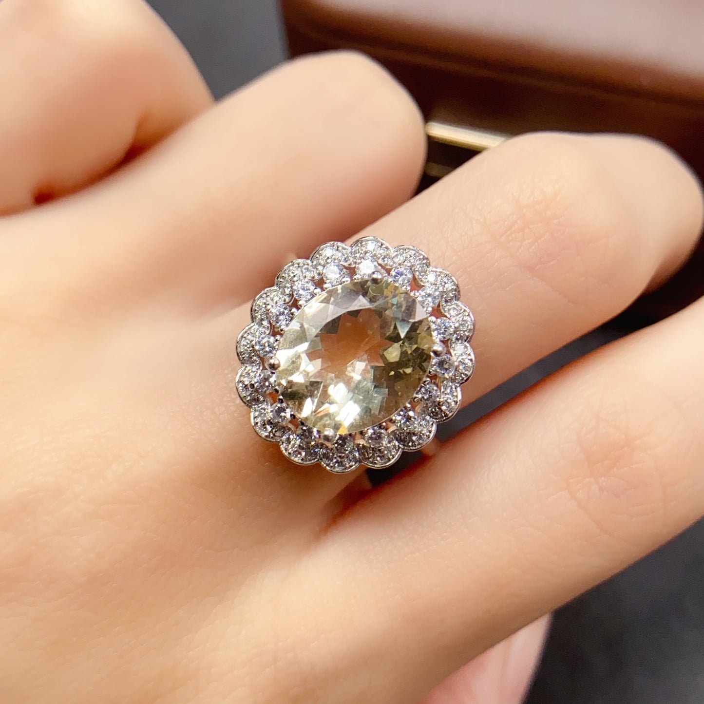 Natural Citrine Adjustable Ring, Daily Simple Style, High Quality 925 Silver Setting, 10x12mm+