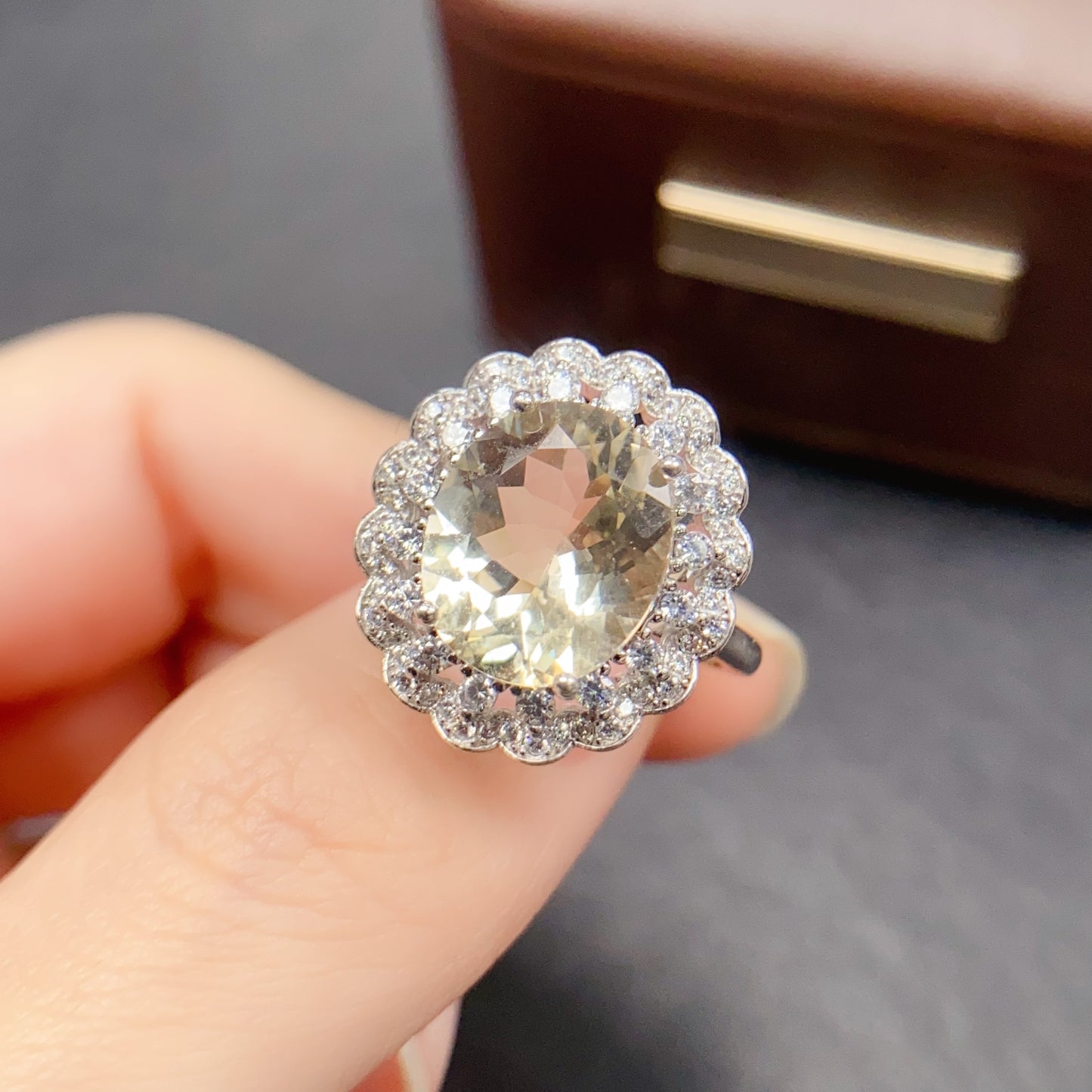 Natural Citrine Adjustable Ring, Daily Simple Style, High Quality 925 Silver Setting, 10x12mm+