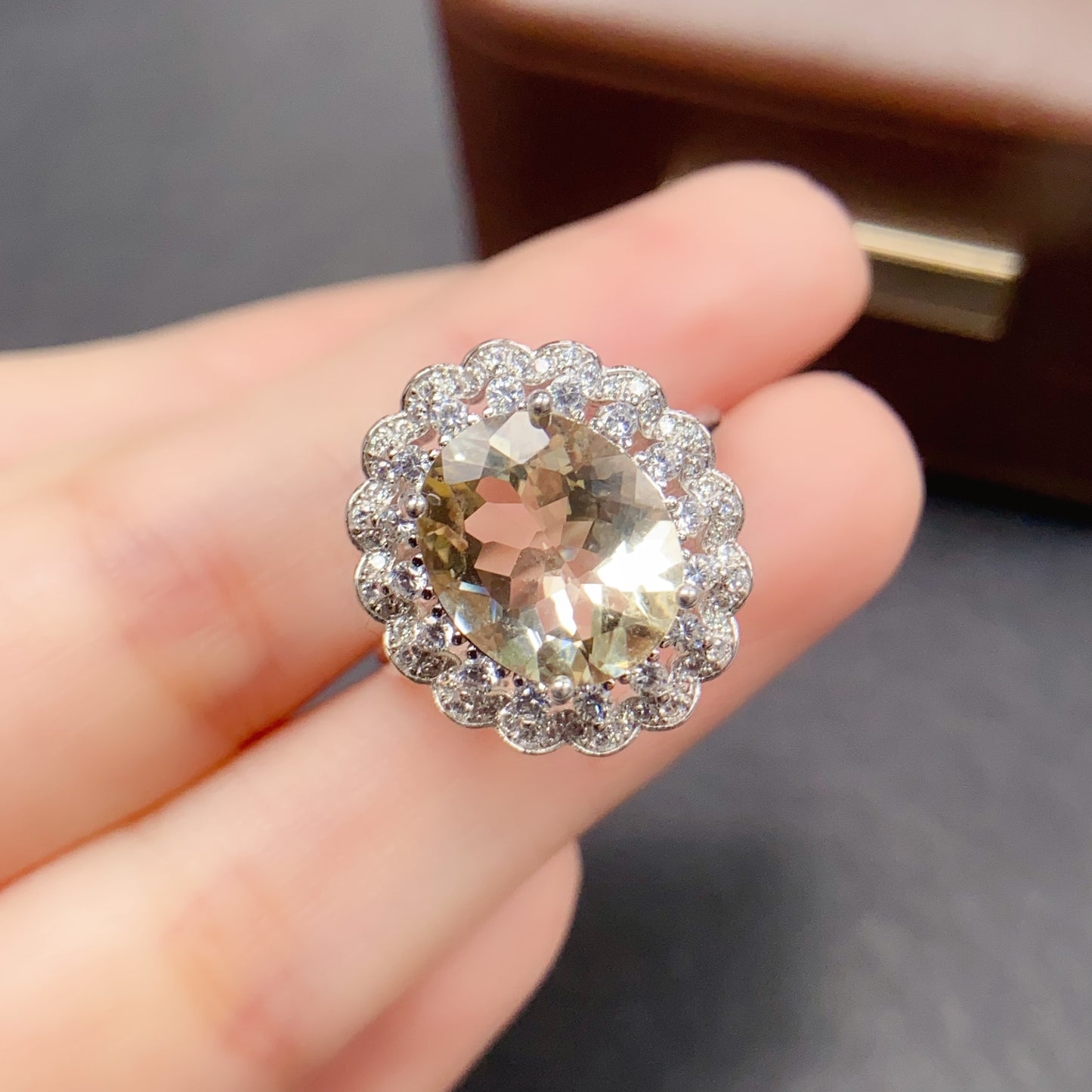Natural Citrine Adjustable Ring, Daily Simple Style, High Quality 925 Silver Setting, 10x12mm+