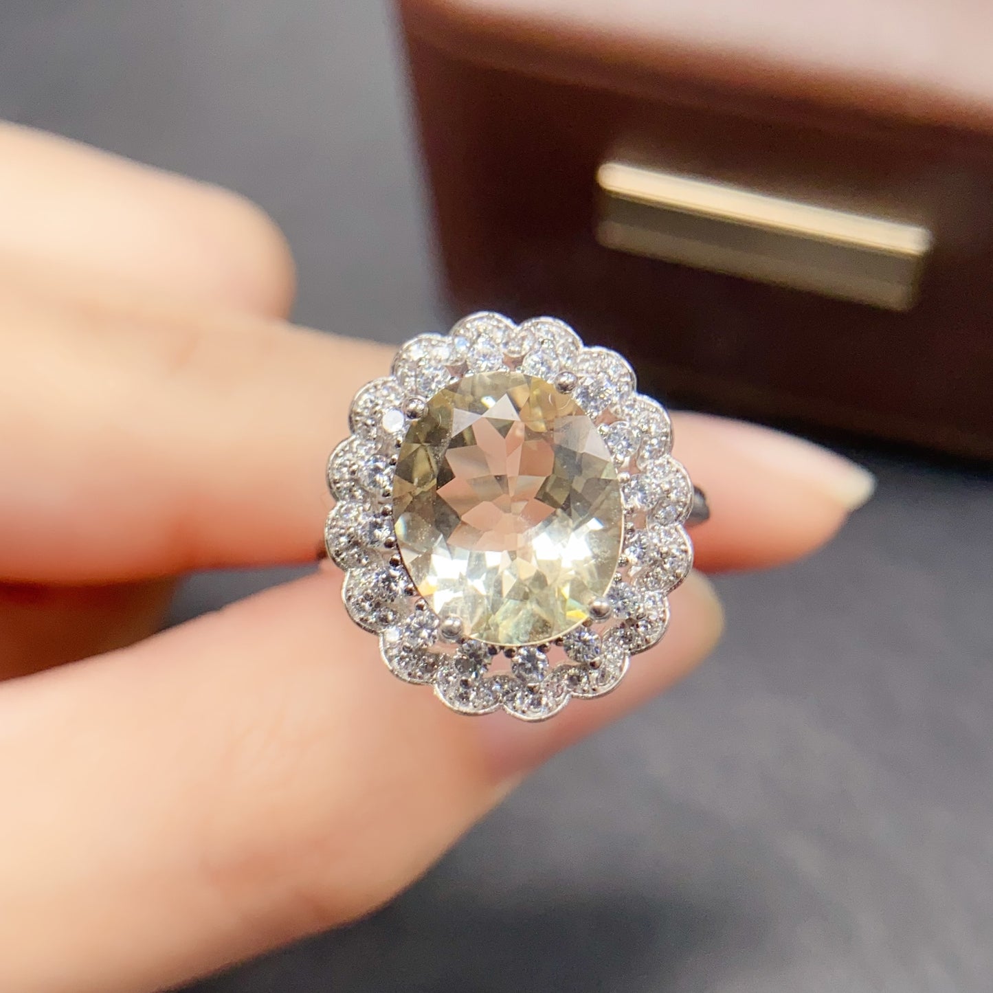 Natural Citrine Adjustable Ring, Daily Simple Style, High Quality 925 Silver Setting, 10x12mm+
