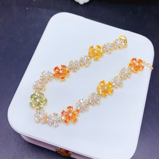 New Colored Sapphire Bracelet, Fairy Style Design, 3x4mm Gemstones, 925 Silver