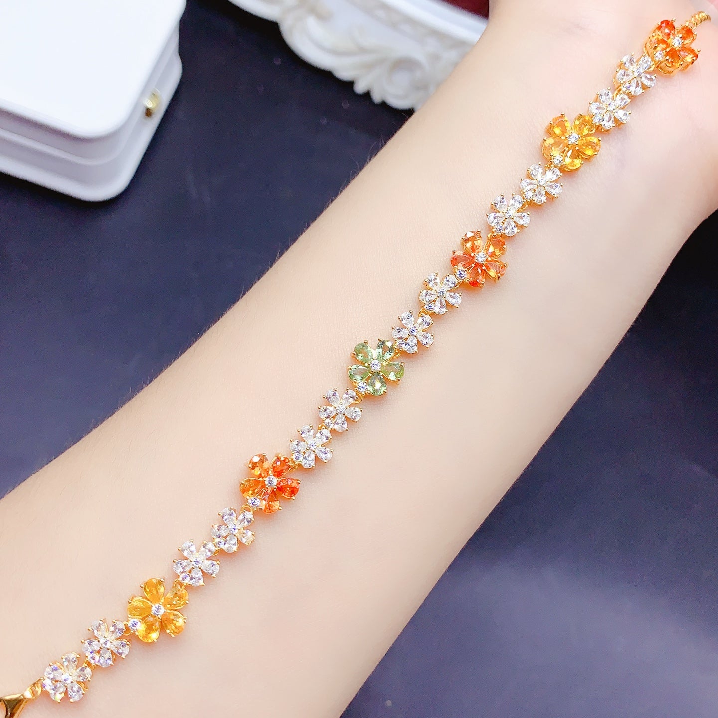 New Colored Sapphire Bracelet, Fairy Style Design, 3x4mm Gemstones, 925 Silver